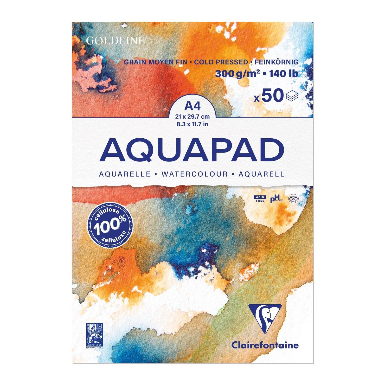Clairefontaine • Aquapad Aquarelpapier 300g Feine Textur A4 50x