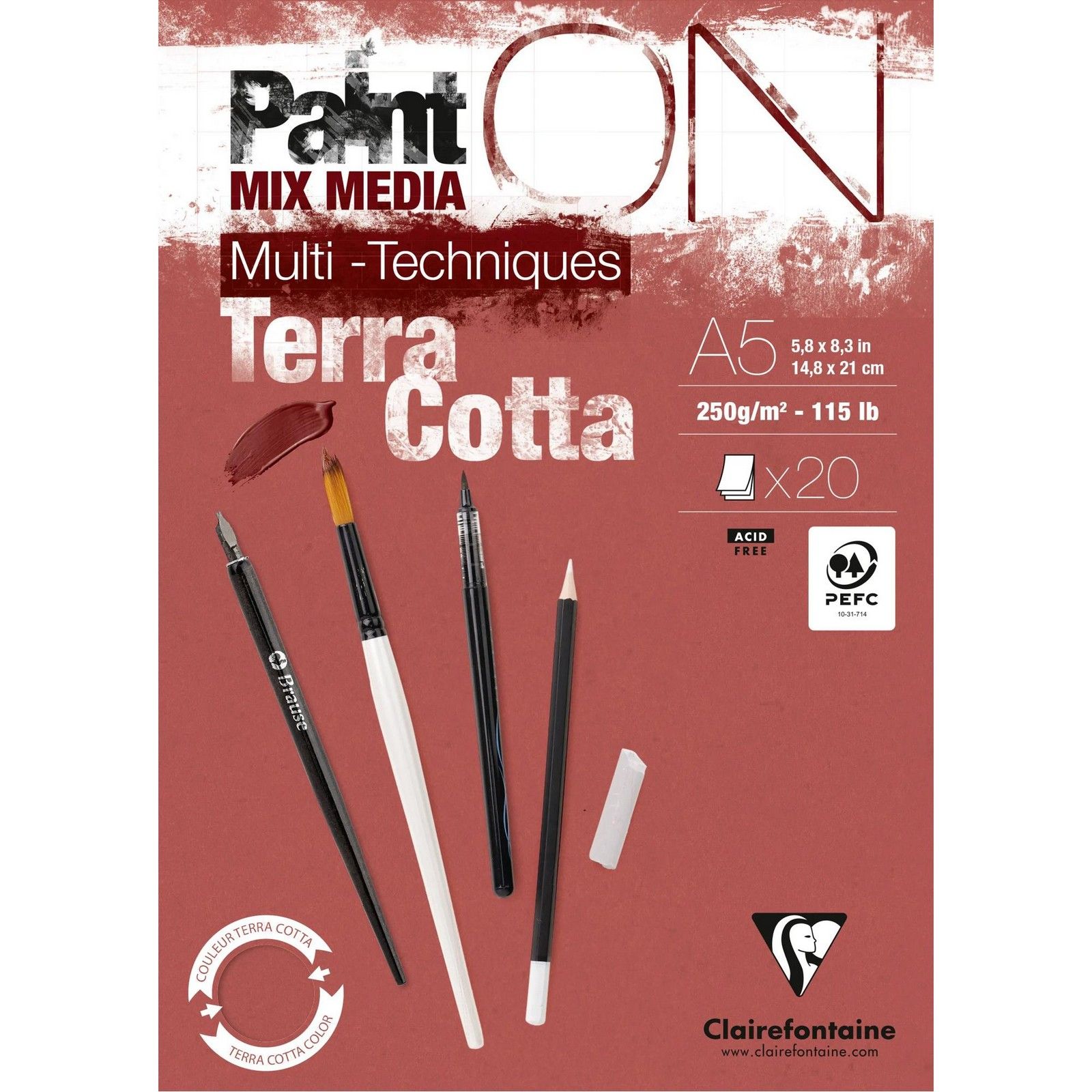 Clairefontaine • Papel PaintOn Mix Media Terracota 250gr A5 20hojas