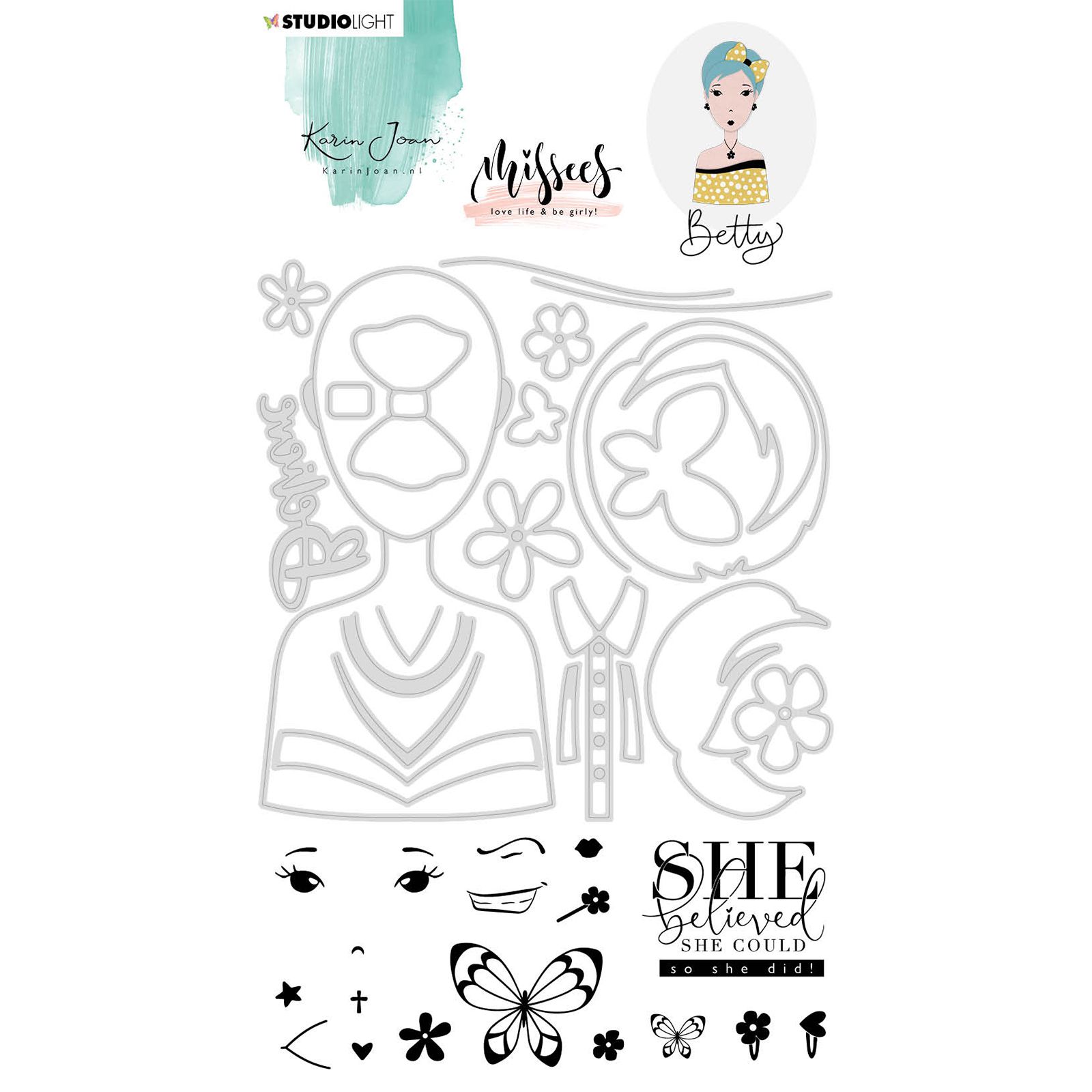 Studio Light • Silikonstempel & stanzschablone Missees collection Betty nr.03