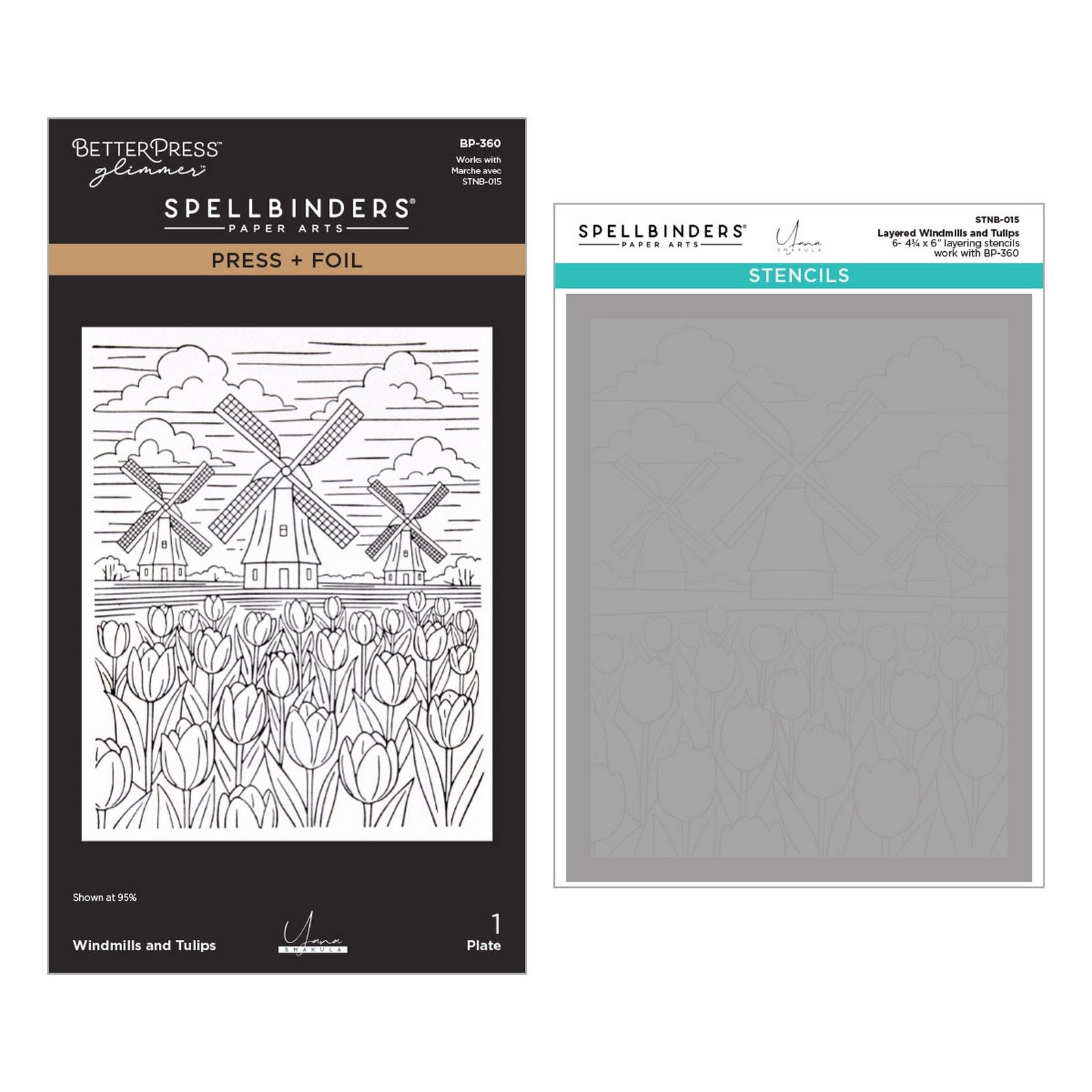 Spellbinders • Press & Foil Plate & Sjabloonset Windmolens & Tulpen 11,2cm 6st.