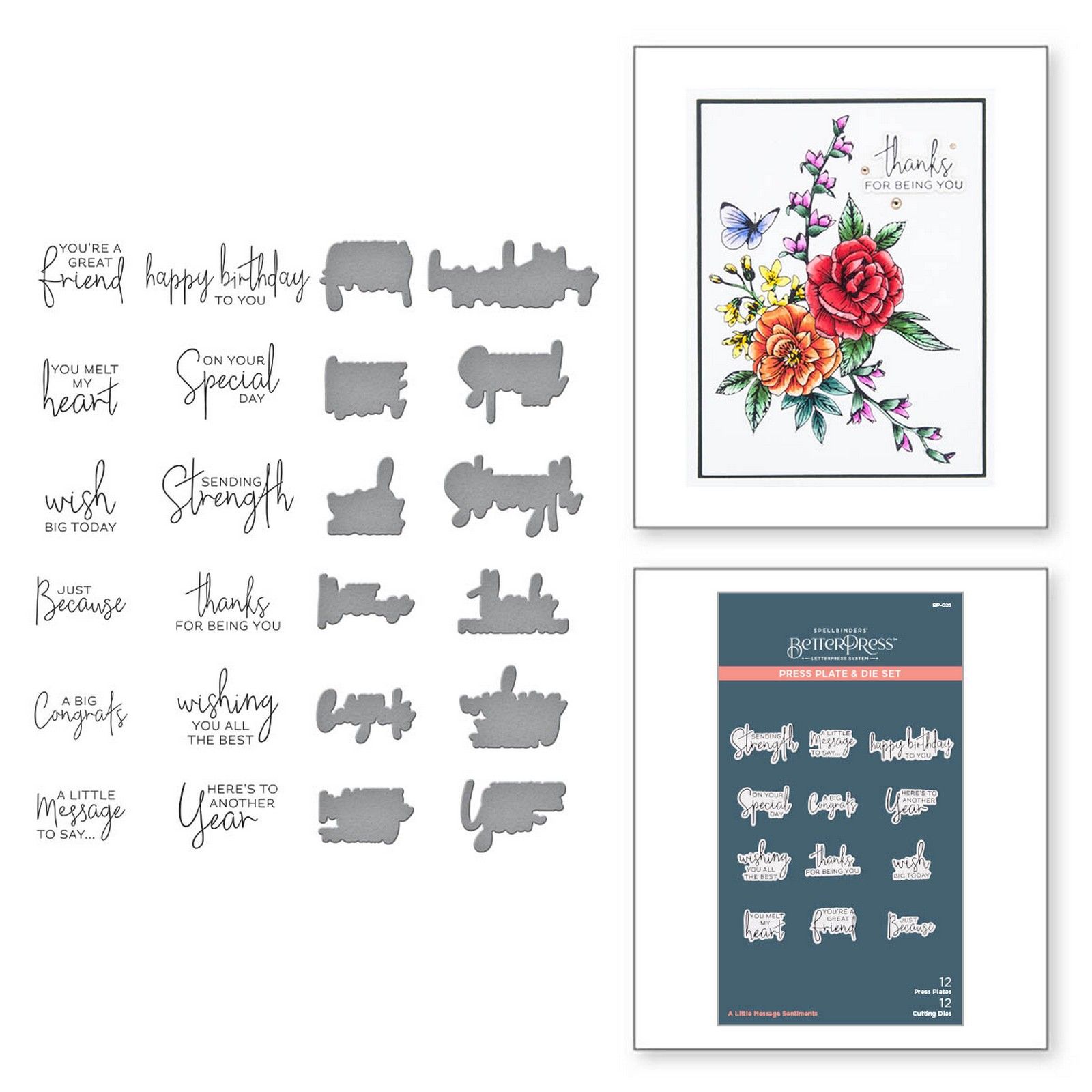 Spellbinders • BetterPress Letterpress Press Plate & Snijmallen Sentiments 24st.