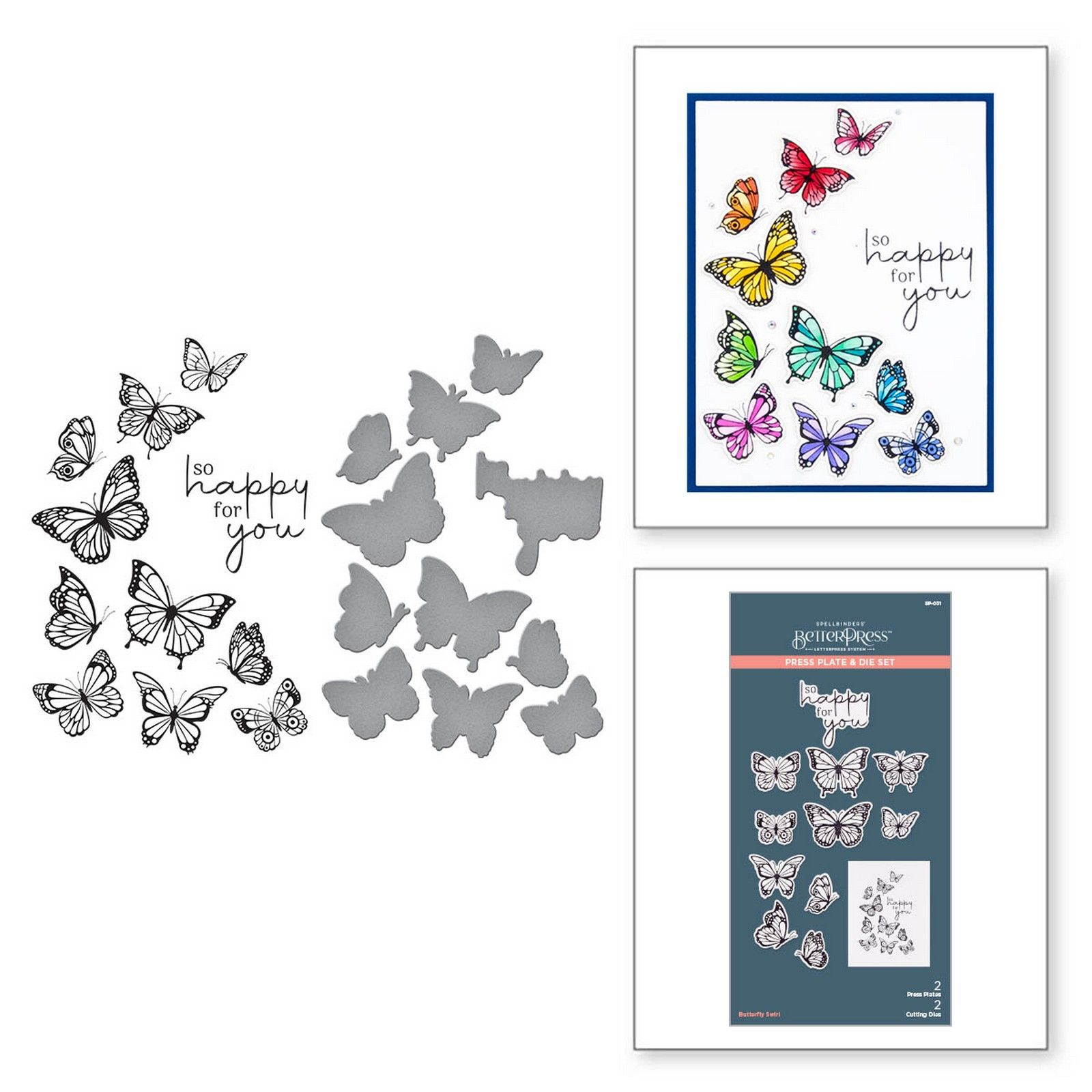 Spellbinders • BetterPress Letterpress Press Plate & Snijmallen Butterfly Swirl 8,5x12,8cm 4st.