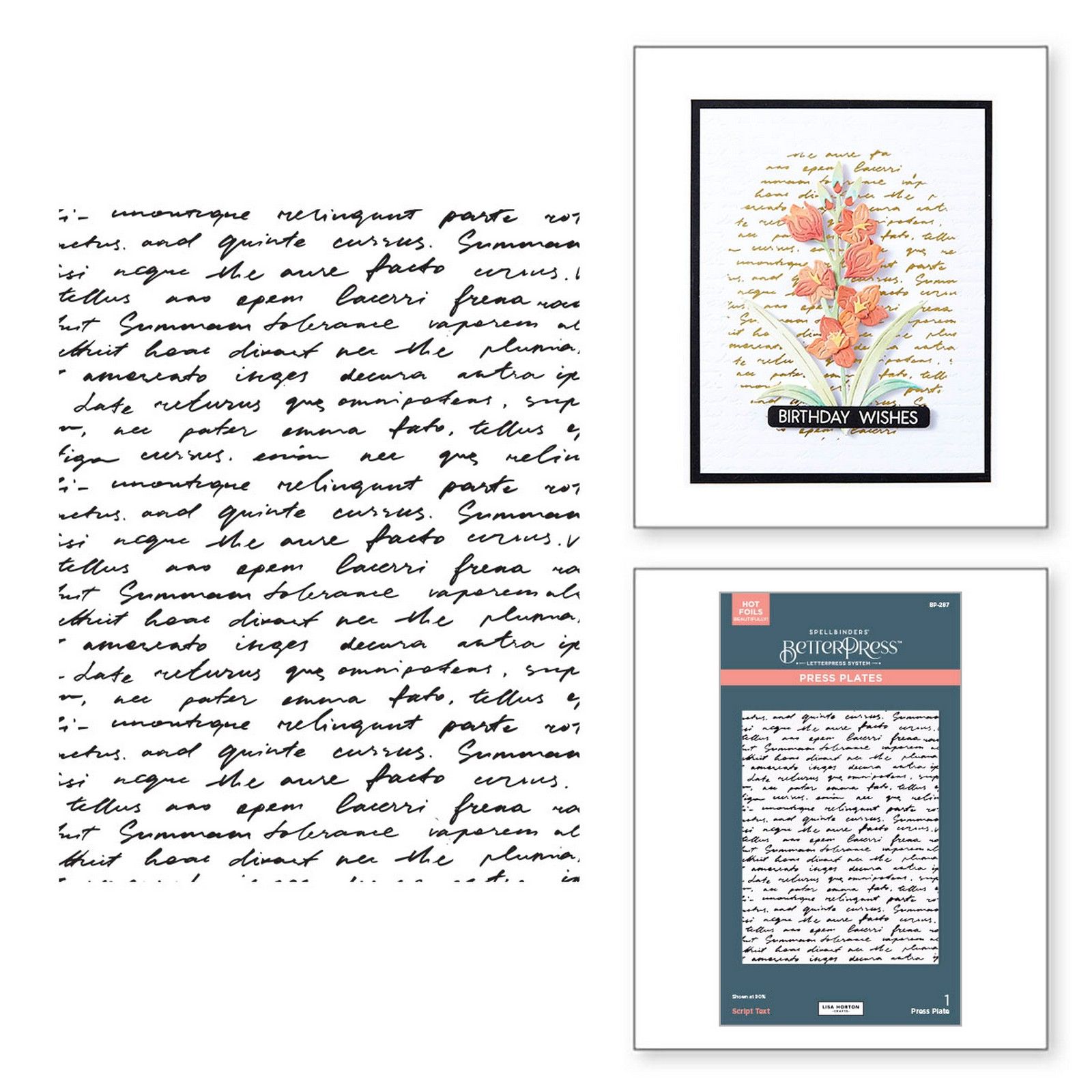 Spellbinders • Lisa Horton BetterPress Letterpress Press Plate Script Text Wildflowers