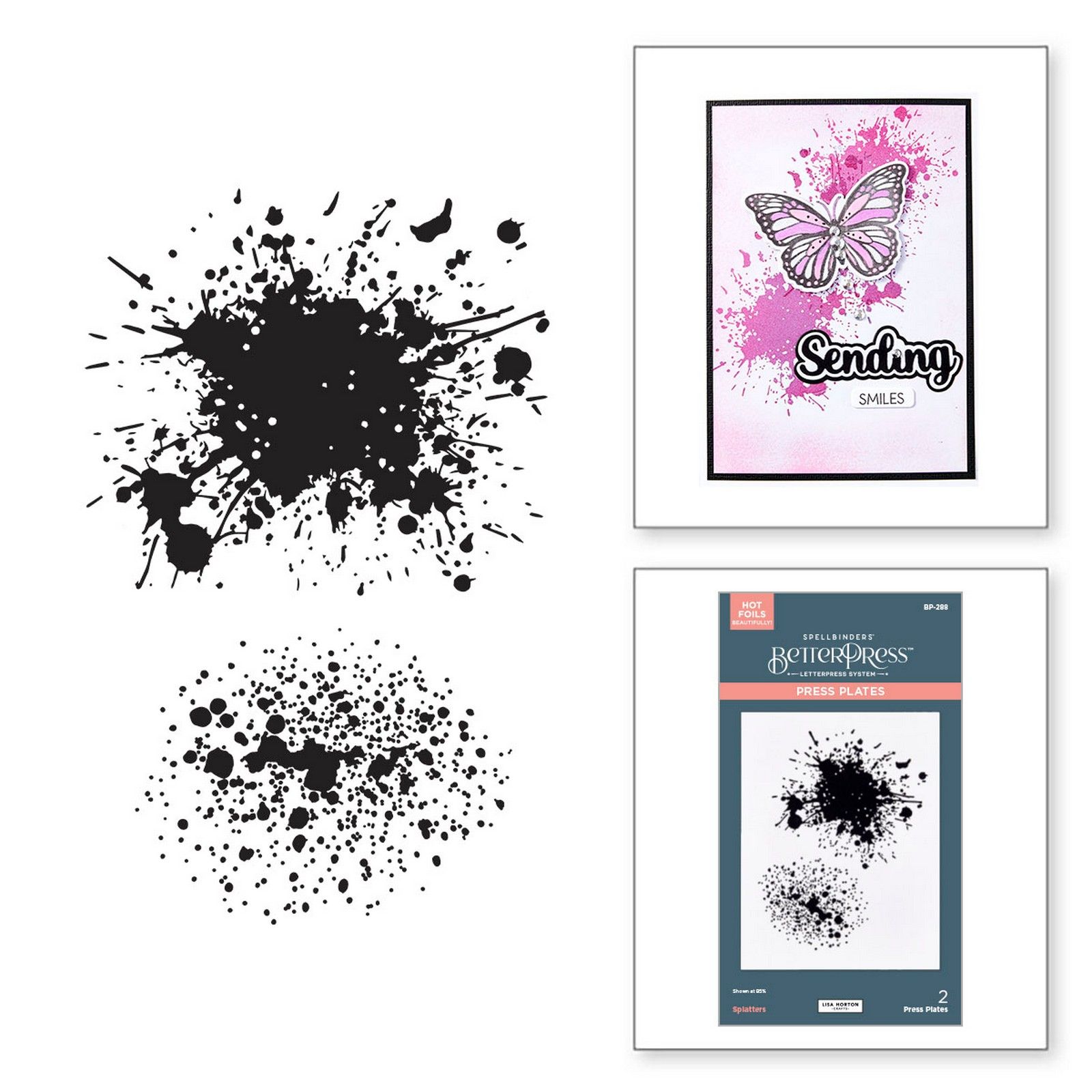 Spellbinders • Lisa Horton BetterPress Letterpress Press Plate & Snijmalset Splatters Wildflowers 7,6x7cm 2st.