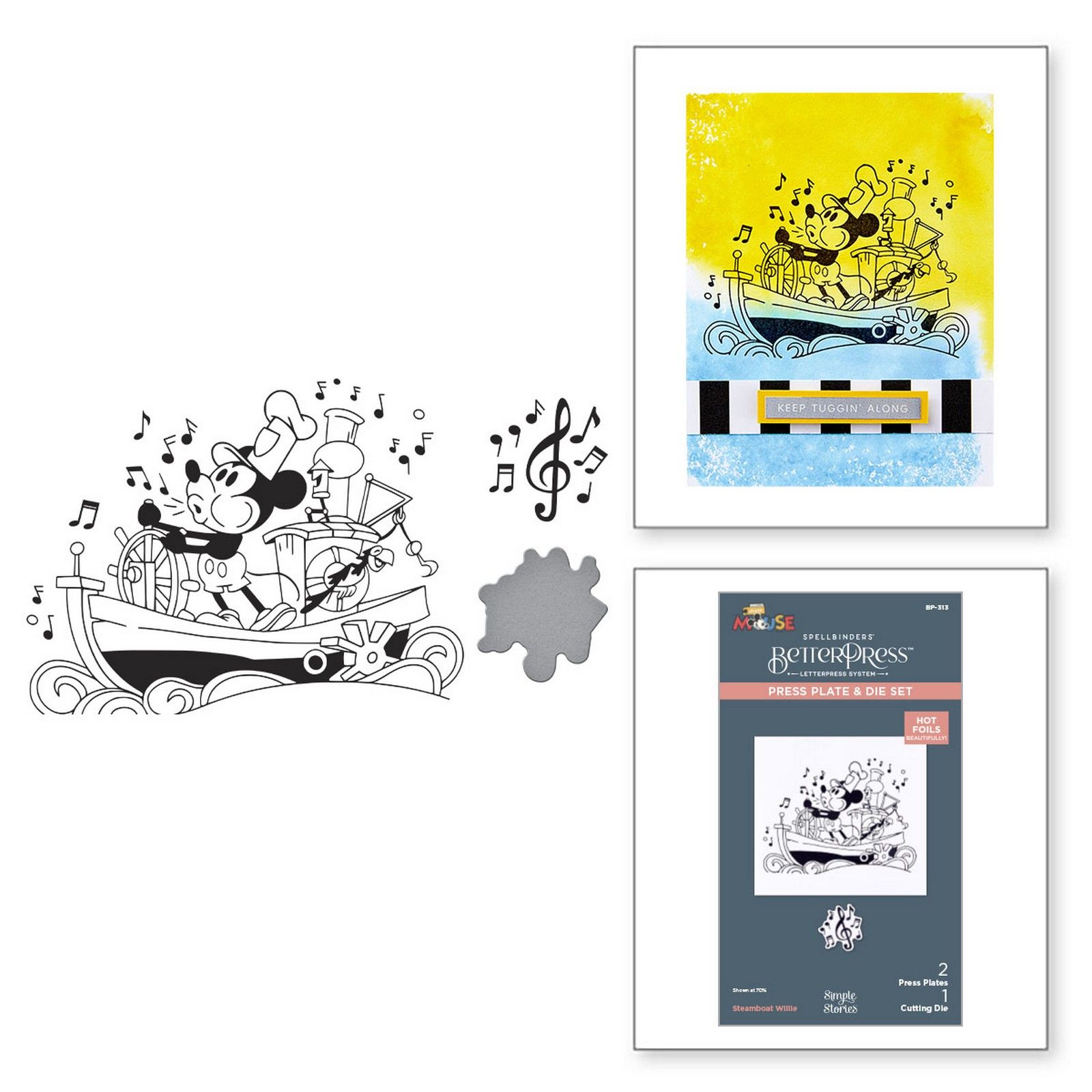 Spellbinders • BetterPress Letterpress Press Plate & Matrice de Découpe Steamboat Notes de Musique 9,3cm 3pcs