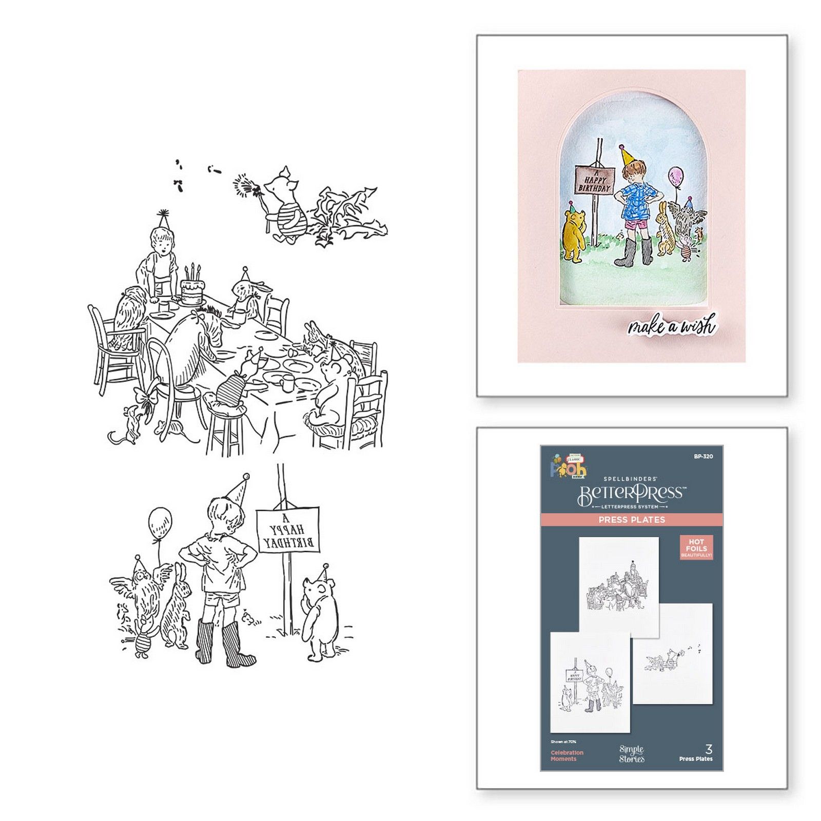 Spellbinders • BetterPress Letterpress Press Plate Classic Pooh Compleanno 9x7,5cm 3pz