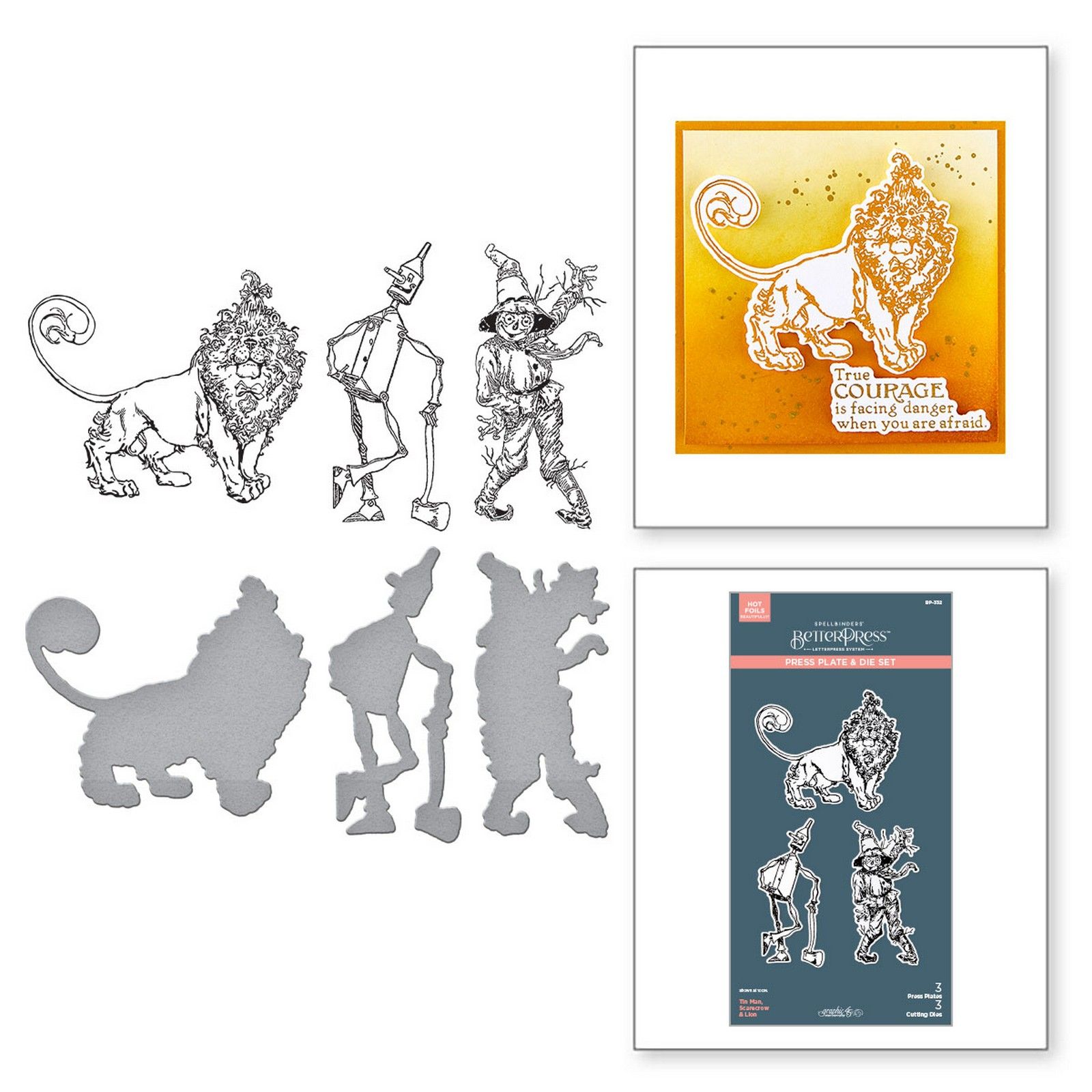 Spellbinders • BetterPress Letterpress Press Plate & Matrices de Découpe Tin Man Scarecrow Lion 9,5cm 6pcs
