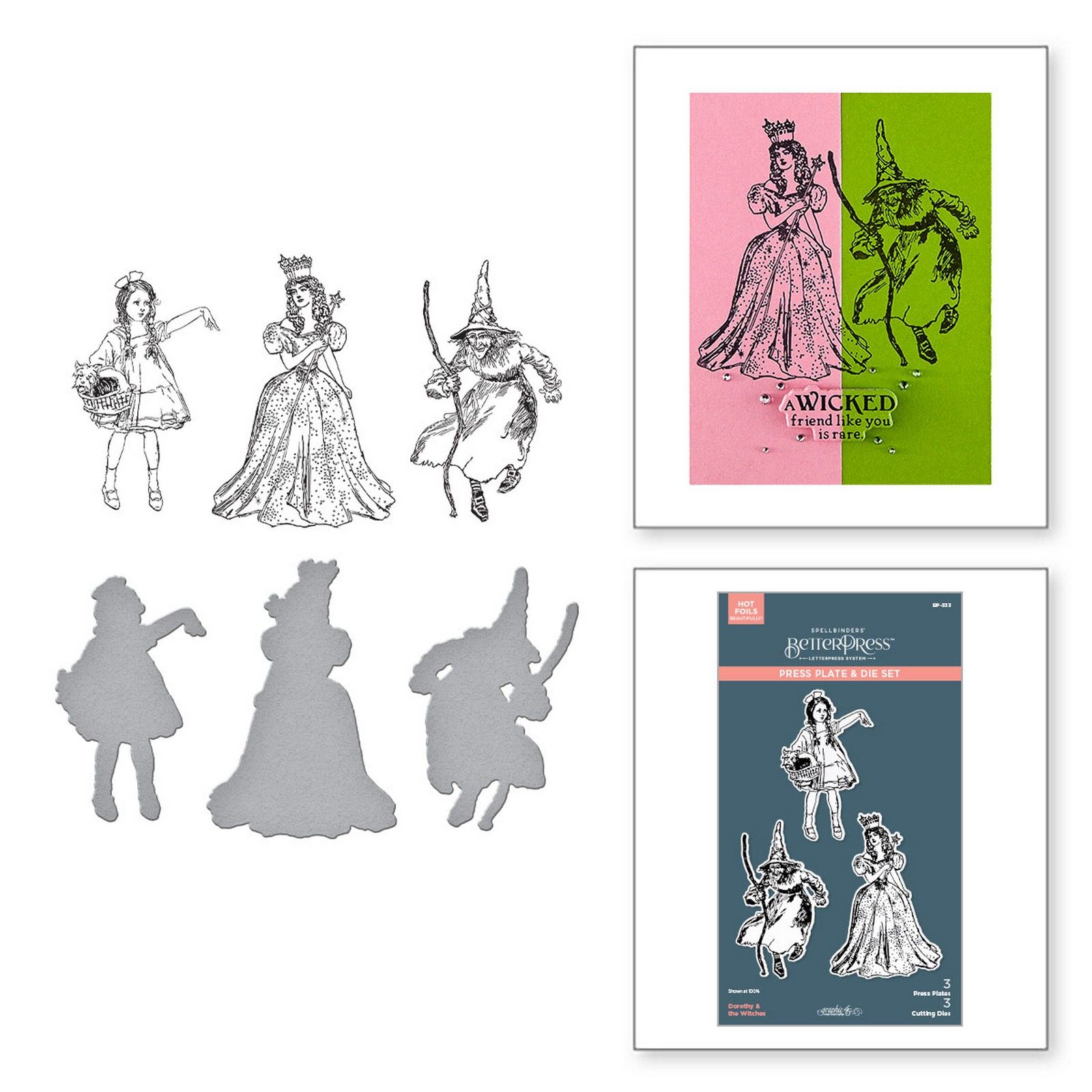 Spellbinders • Graphic 45 BetterPress Letterpress Press Plate & Snijmalset Dorothy & Witches 6st.