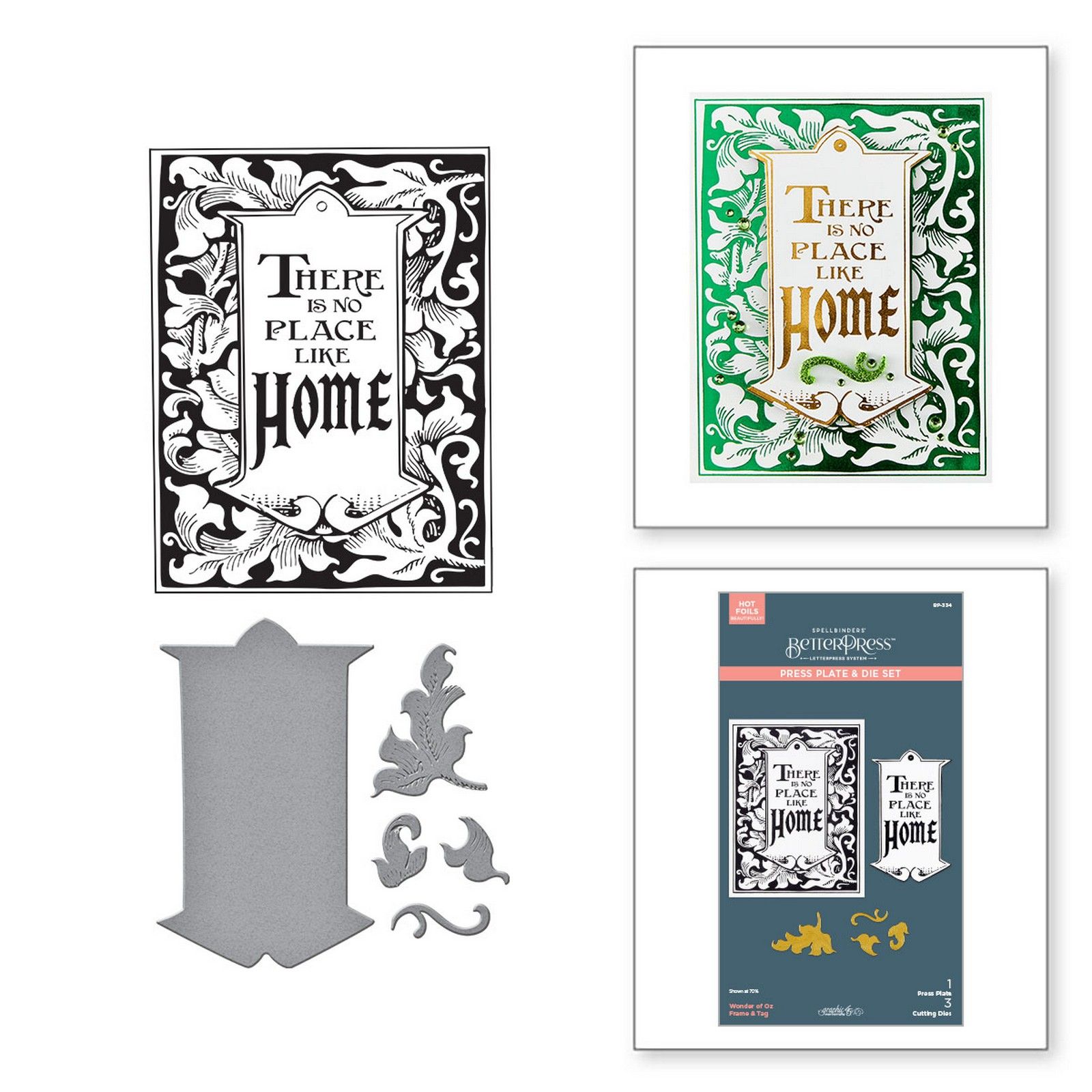 Spellbinders • BetterPress Letterpress Press Plate & Matrices de Découpe Wonder of Oz Cadre & Étiquette 10,5x13,6cm 4pcs