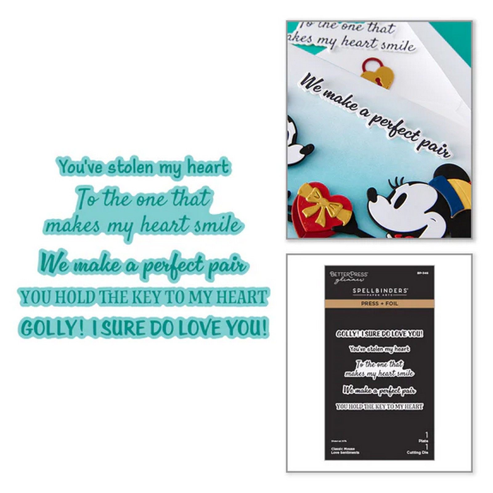 Spellbinders • BetterPress Letterpress Press Plate e Fustella Classic Mouse Love Sentiments 2pz