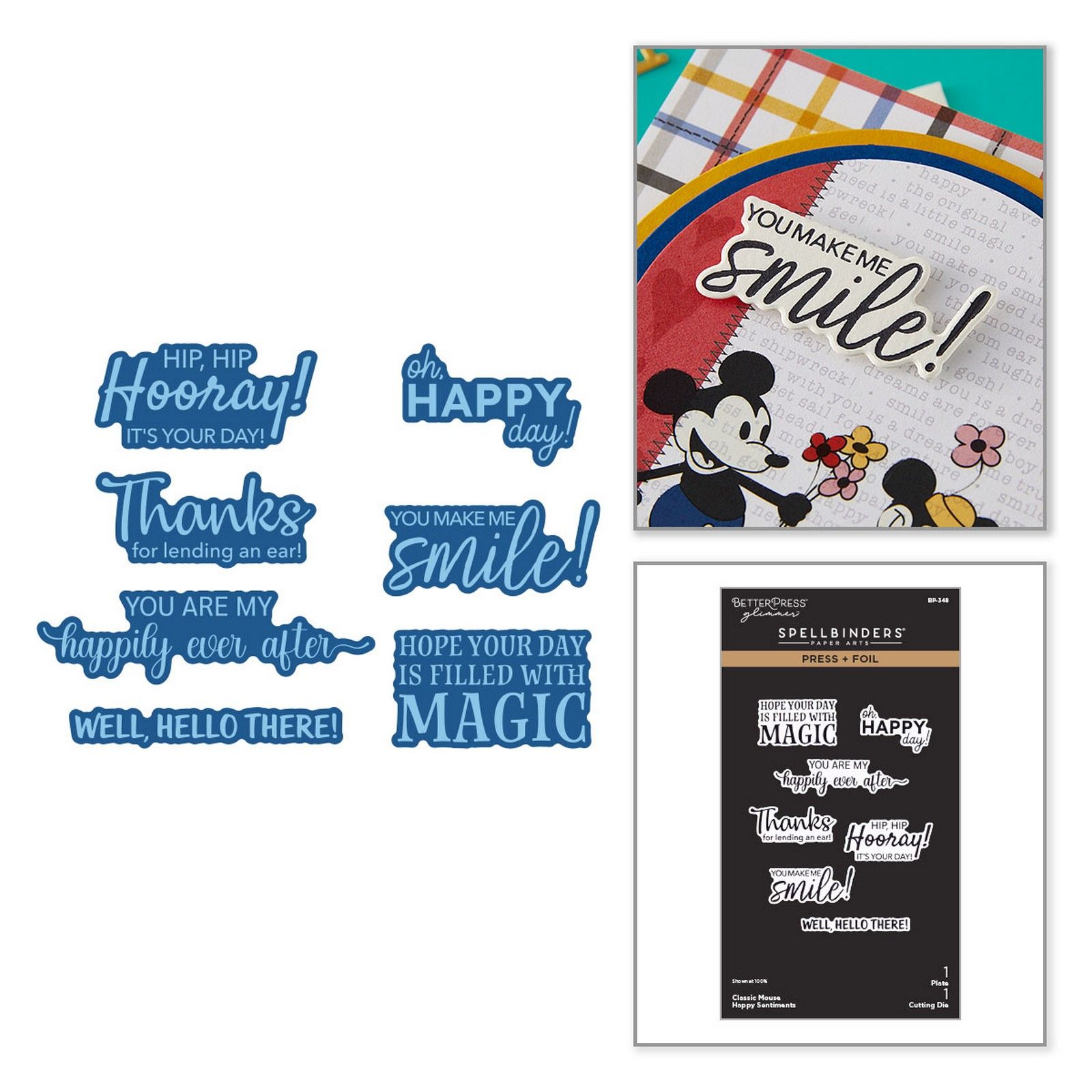 Spellbinders • BetterPress Letterpress Press Plate & Snijmallen Set Classic Mouse Sentiments 2st.