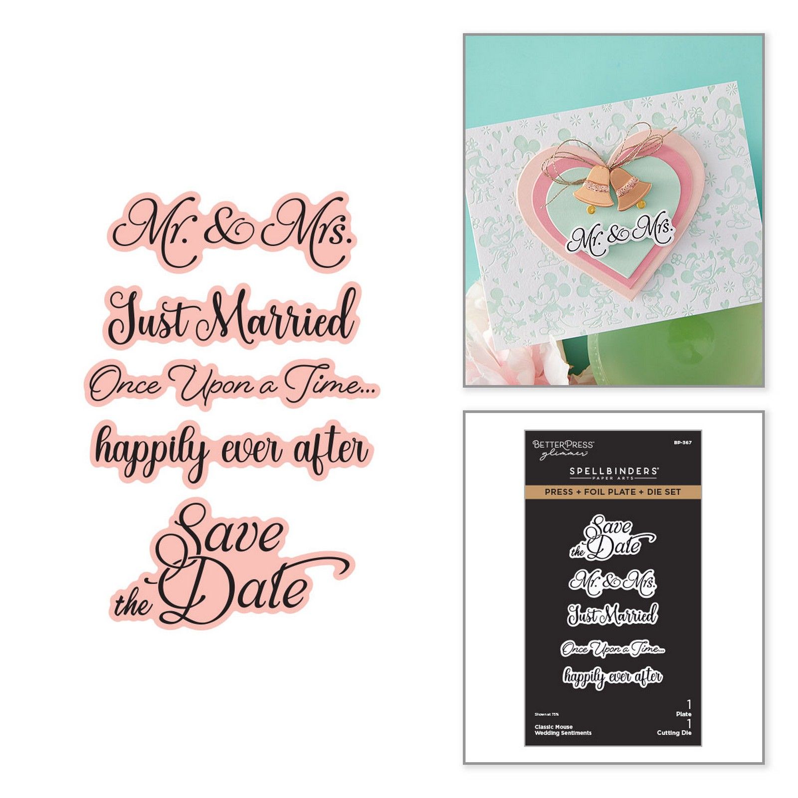Spellbinders • Classic Mouse Wedding Sentiments Press + Foil Plate & Die Set
