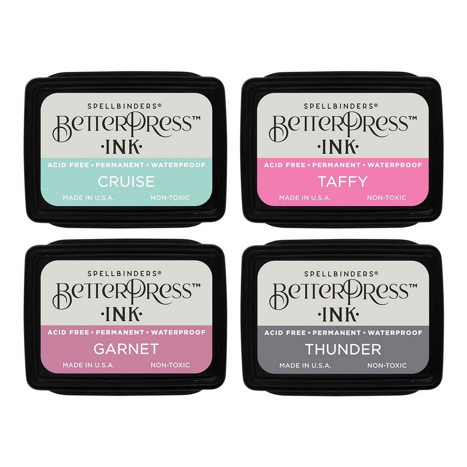 Spellbinders • BetterPress Mini Ink Pads Set 1.25"x1.75" Jet Set 4pcs