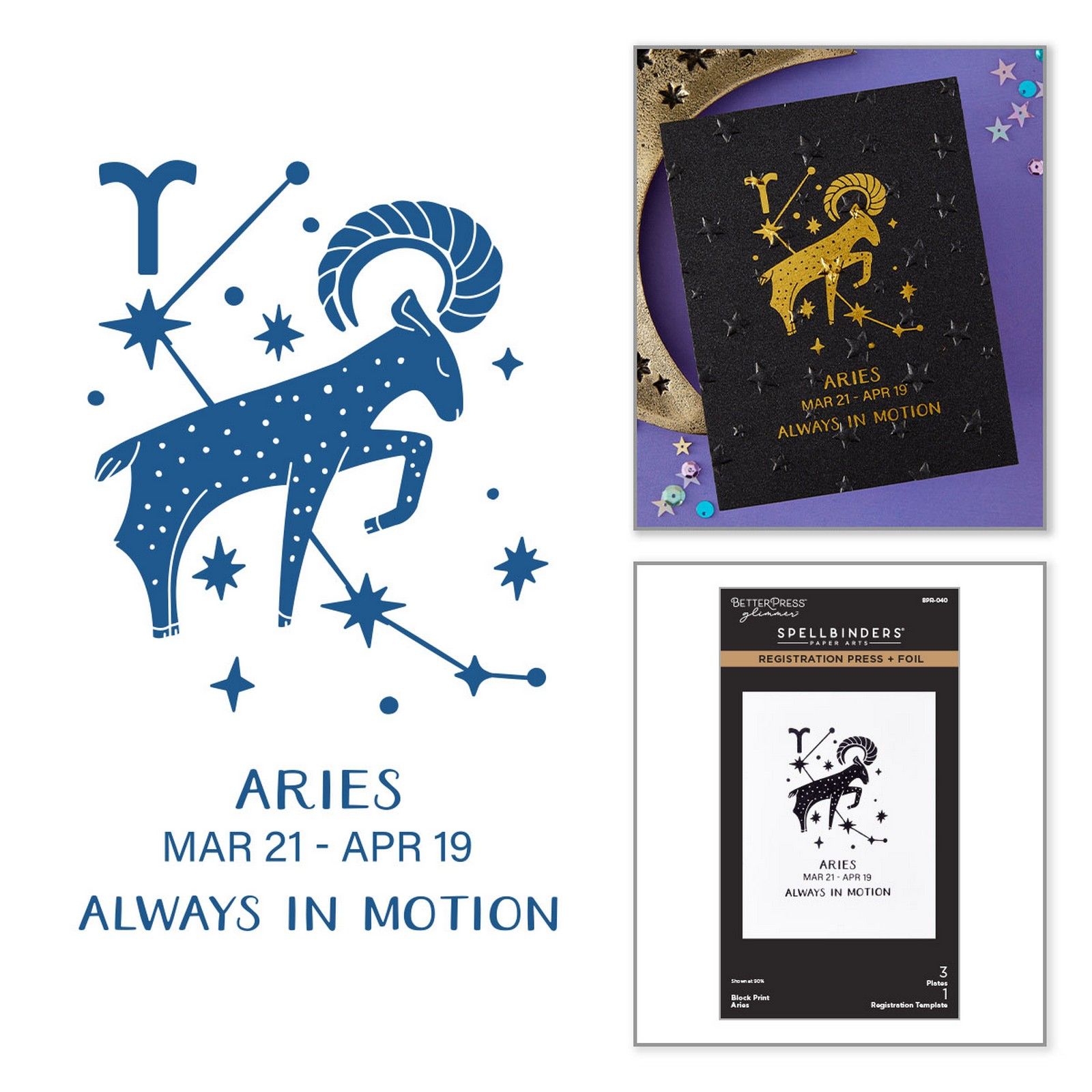 Spellbinders • Block Print Aries Registration Press & Foil Plate 5,8x9,4cm Bélier 4pcs
