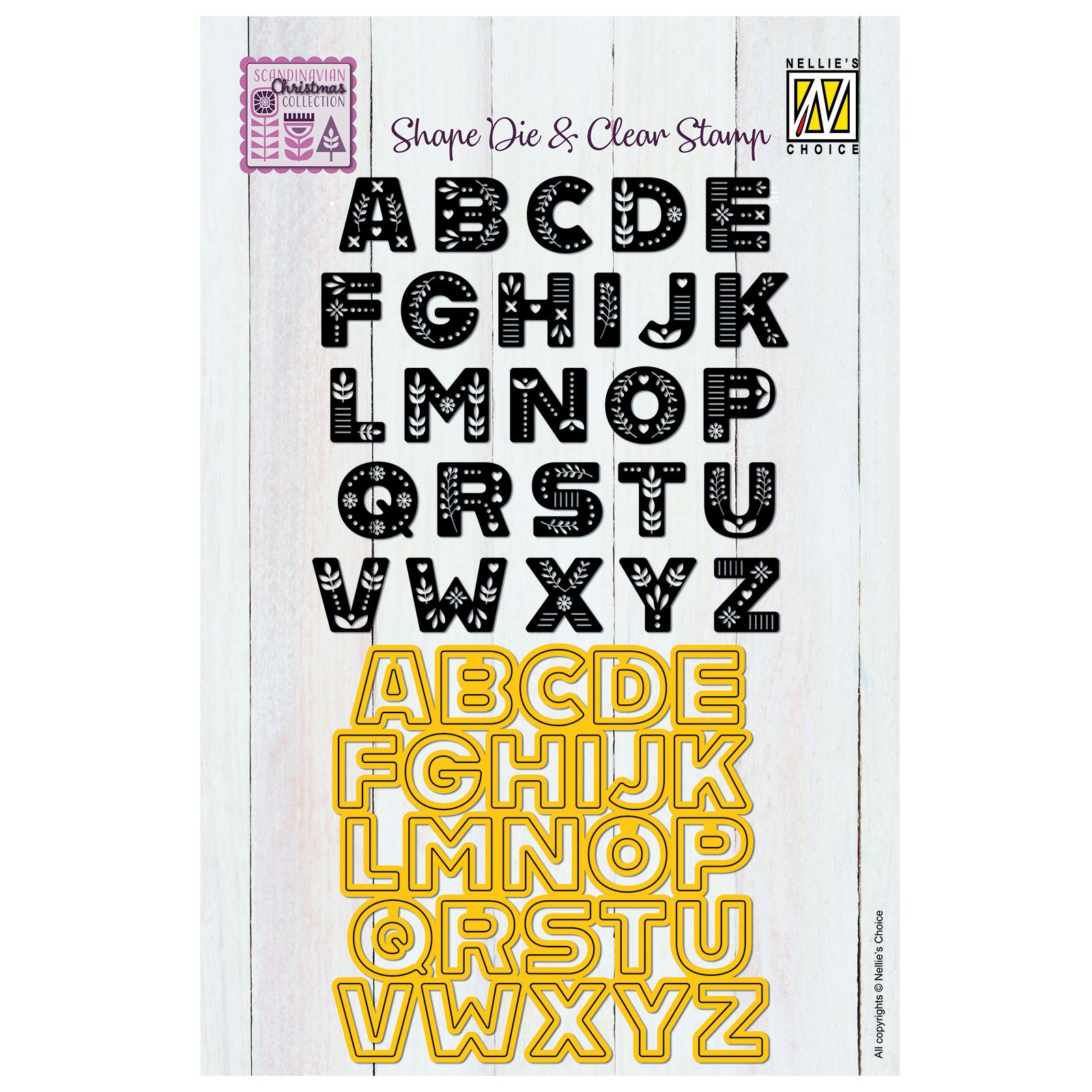 Nellie's Choice • Shape Die & Klarsicht Stempel Skandinavisch Alphabet Großbuchstaben 26St.