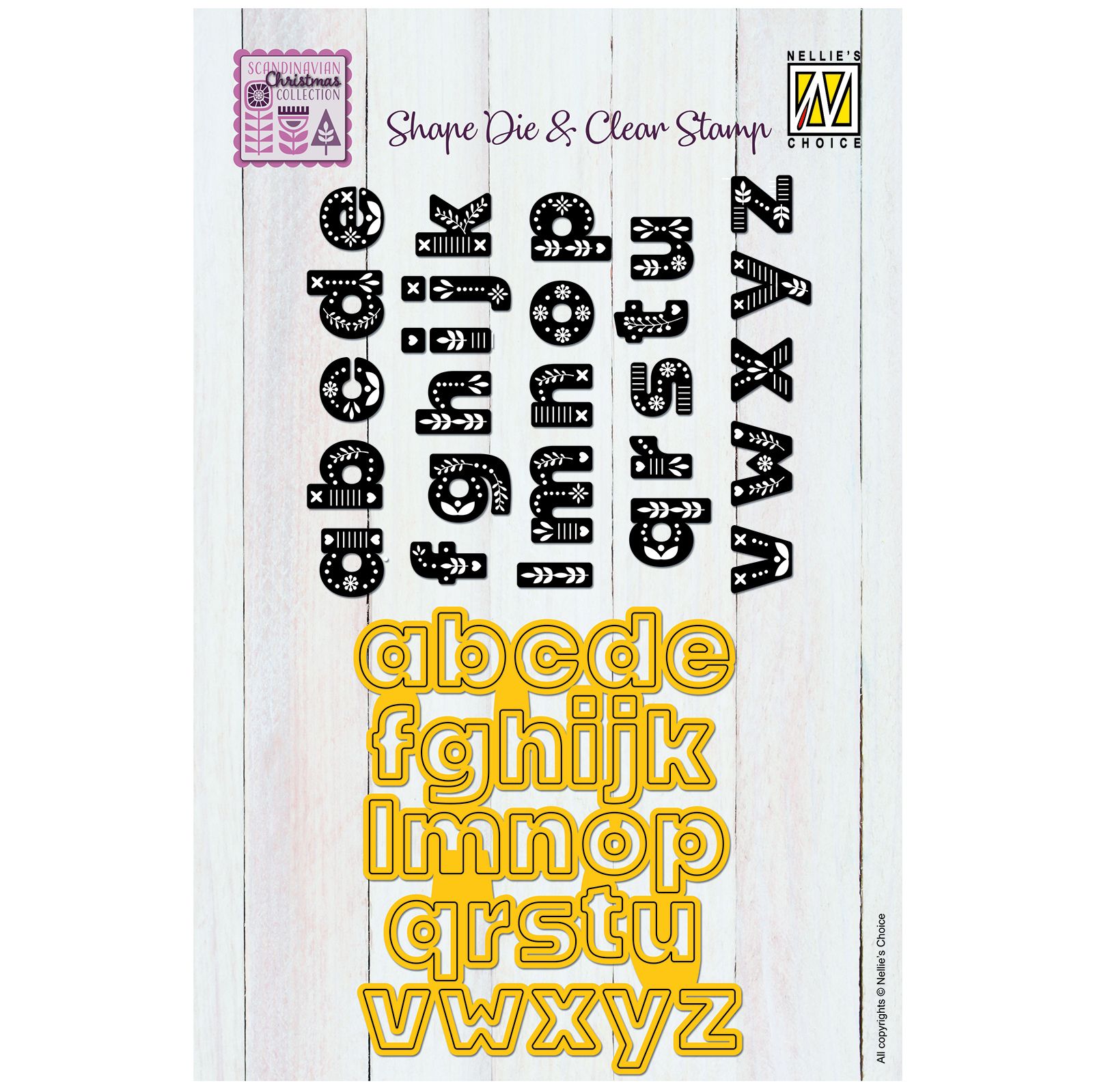 Nellie's Choice • Shape die & Clear stamp Scandinavian alphabet Lowercase