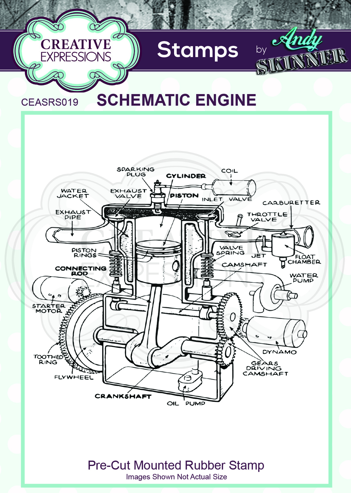 Creative Expressions • Pre Cut Rubber Stamp Andy Skinner Schematic Engine