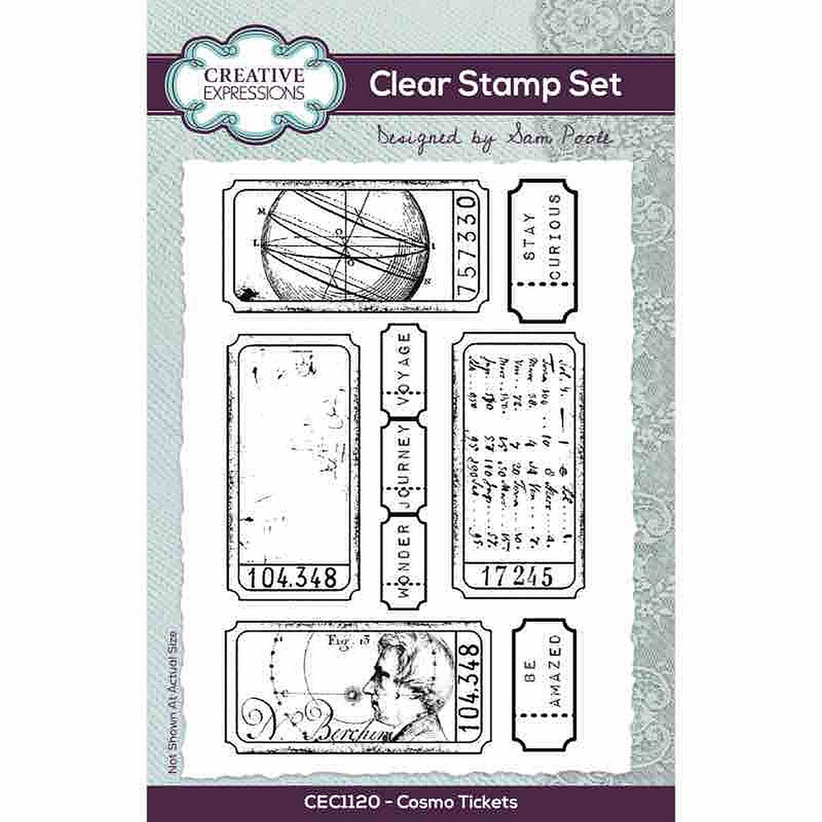 Creative Expressions • Sam Poole Cosmo Tickets 4 in x 6 in  Clear Stamp Set