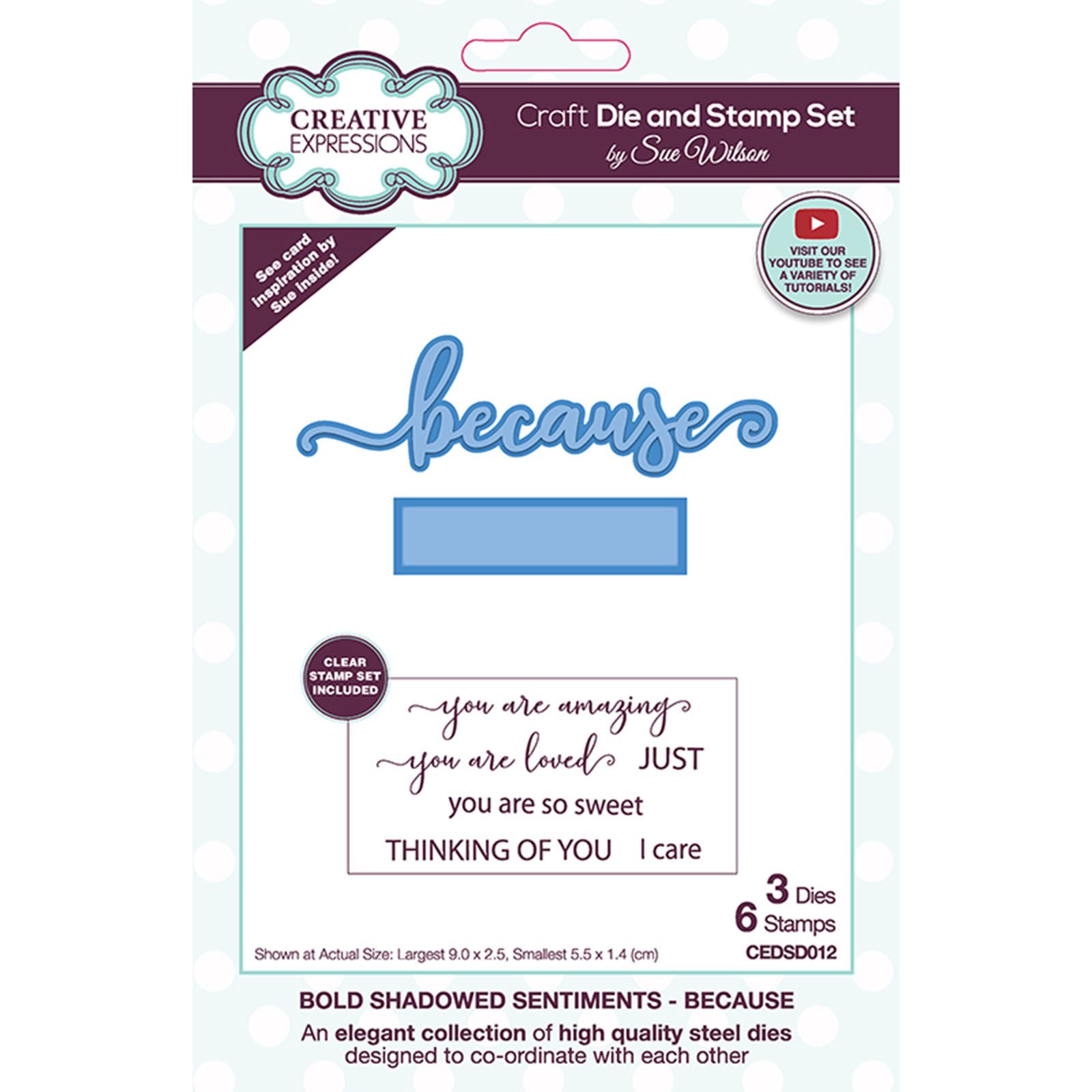 Creative Expressions • Craft die & stamp set bold shadowed sentiments Because 