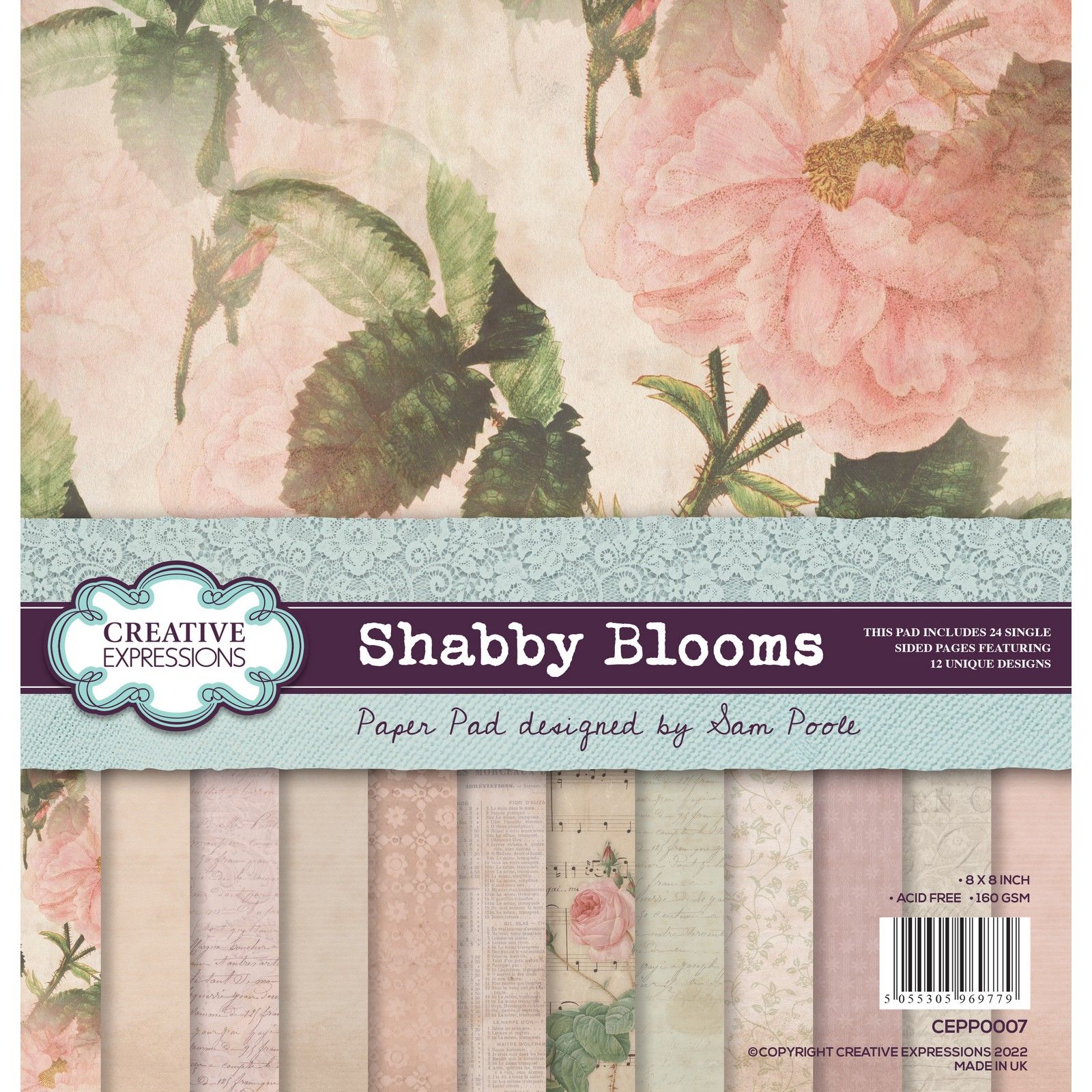Creative Expressions • Shabby basics paper pad 20,32x20,32cm 160gsm