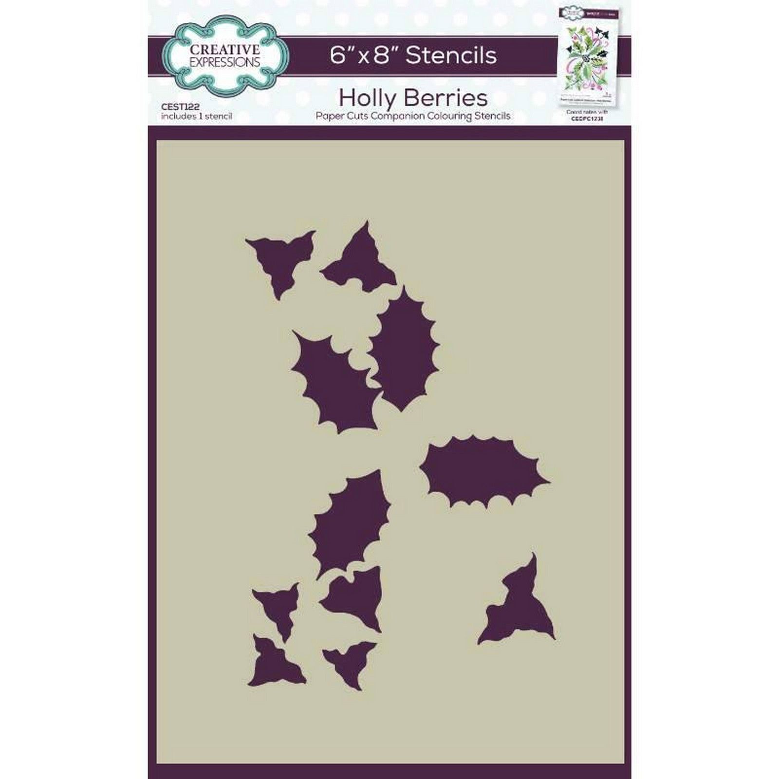 Creative Expressions • Companion Colouring Stencil Holly Berries 15x20,8cm