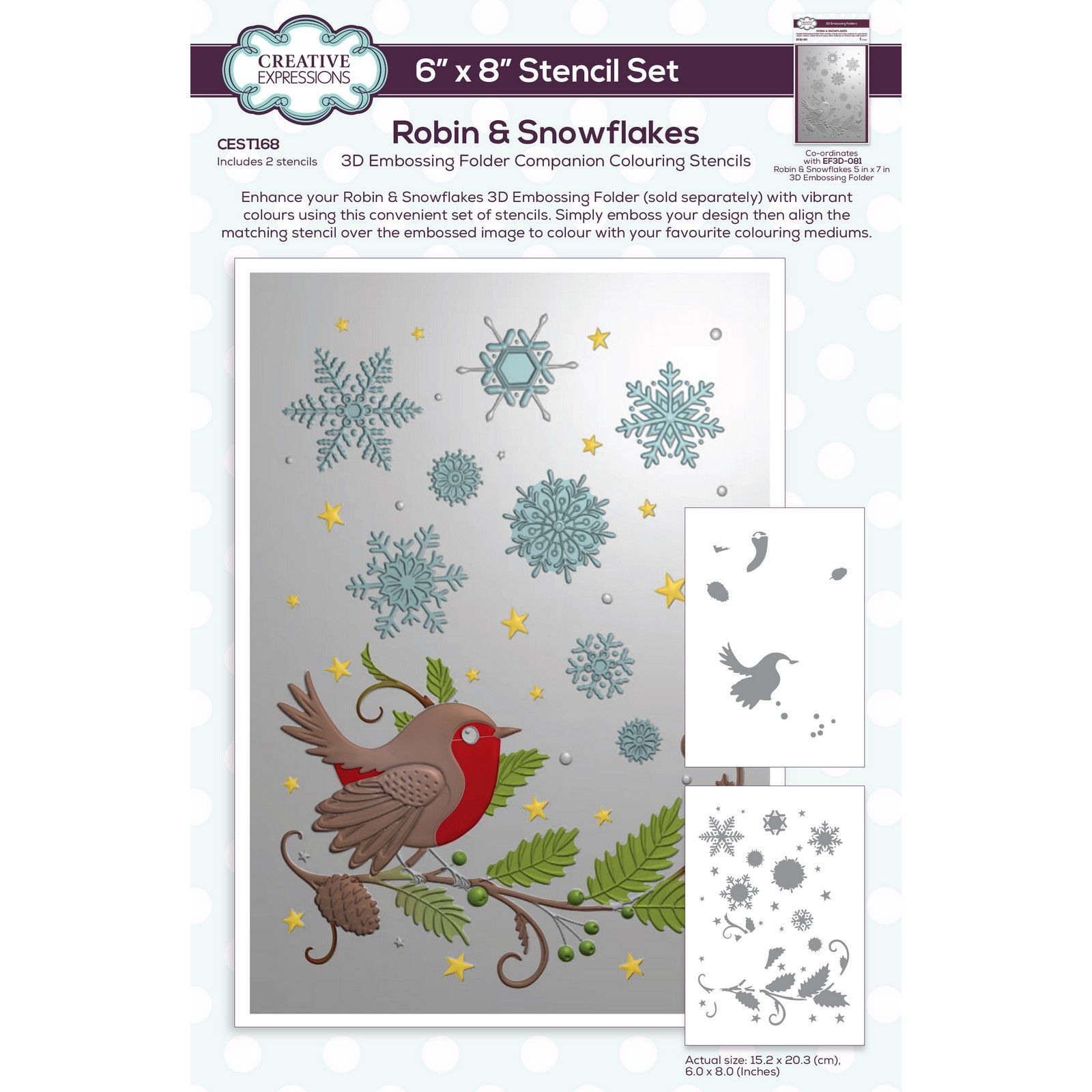 Creative Expressions • Robin & Snowflakes Companion Colouring Stencil 6 in x 8 in Set of 2