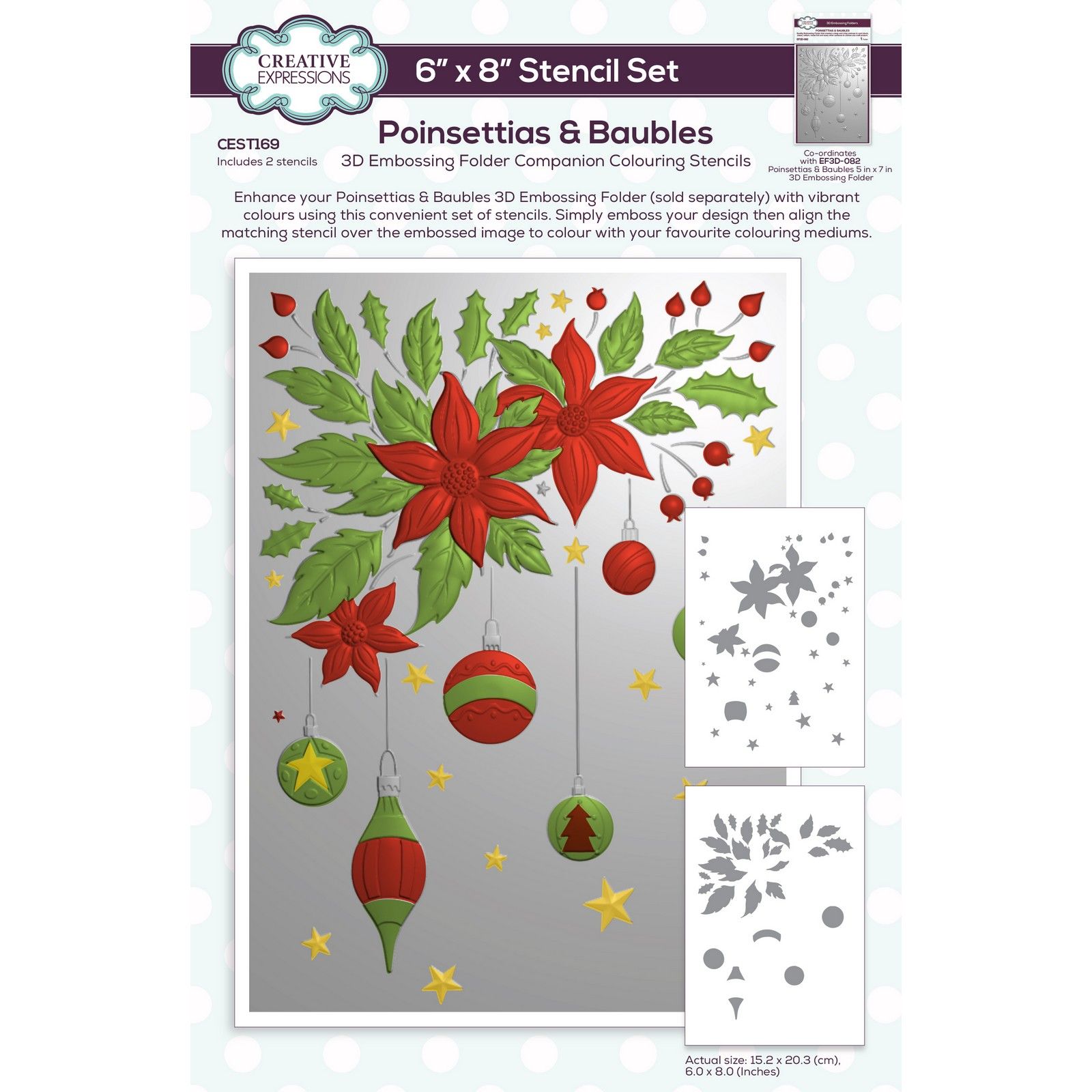 Creative Expressions • Poinsettias & Baubles Companion Colouring Stencil 6 in x 8 in Set of 2