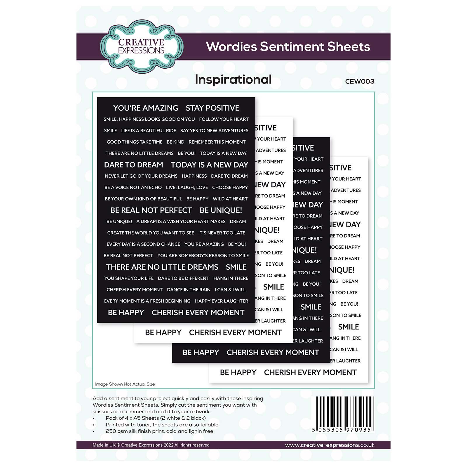 Creative Expressions • Wordies Inspirational sentiment sheets
