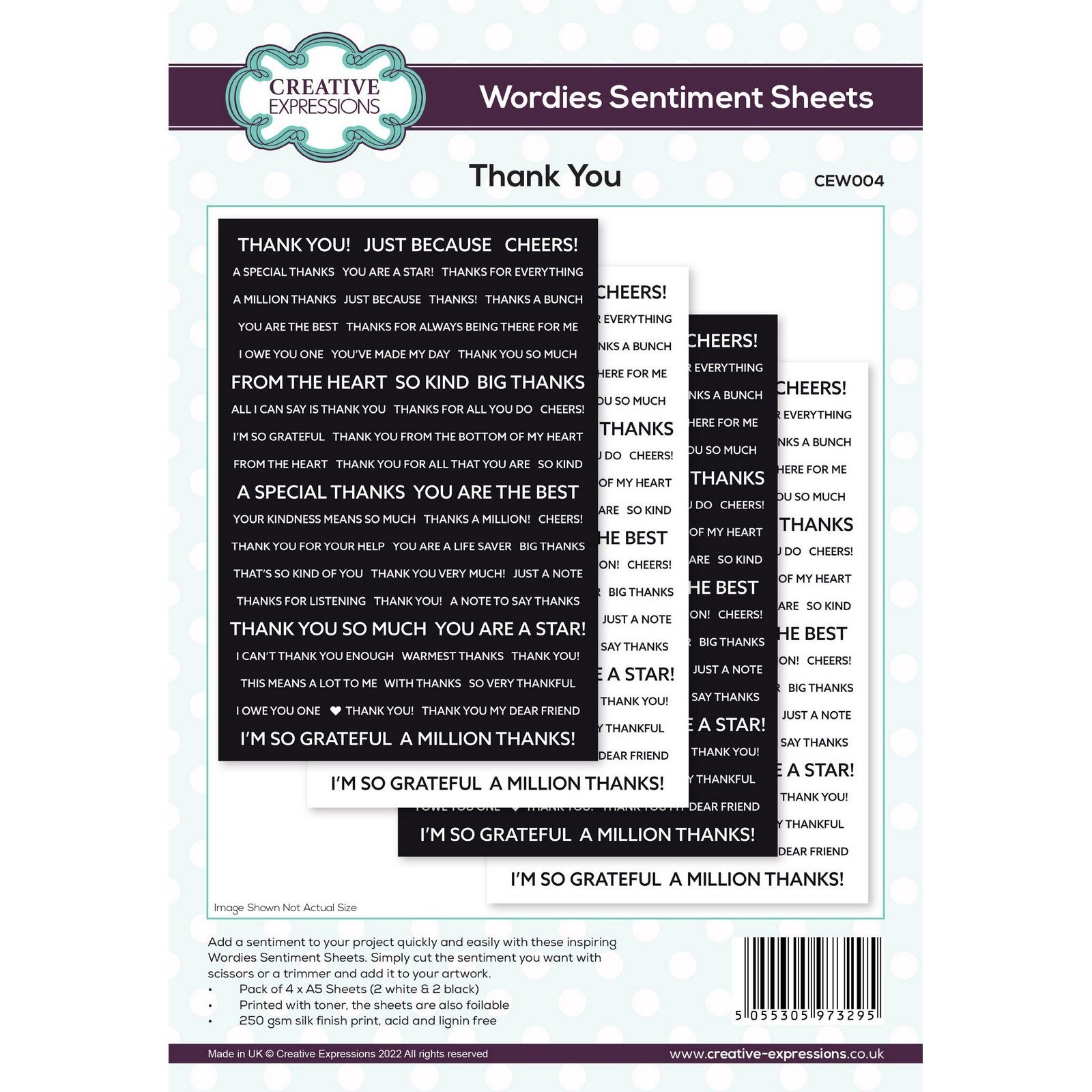 Creative Expressions • Wordies Sentiment Sheets Thank You