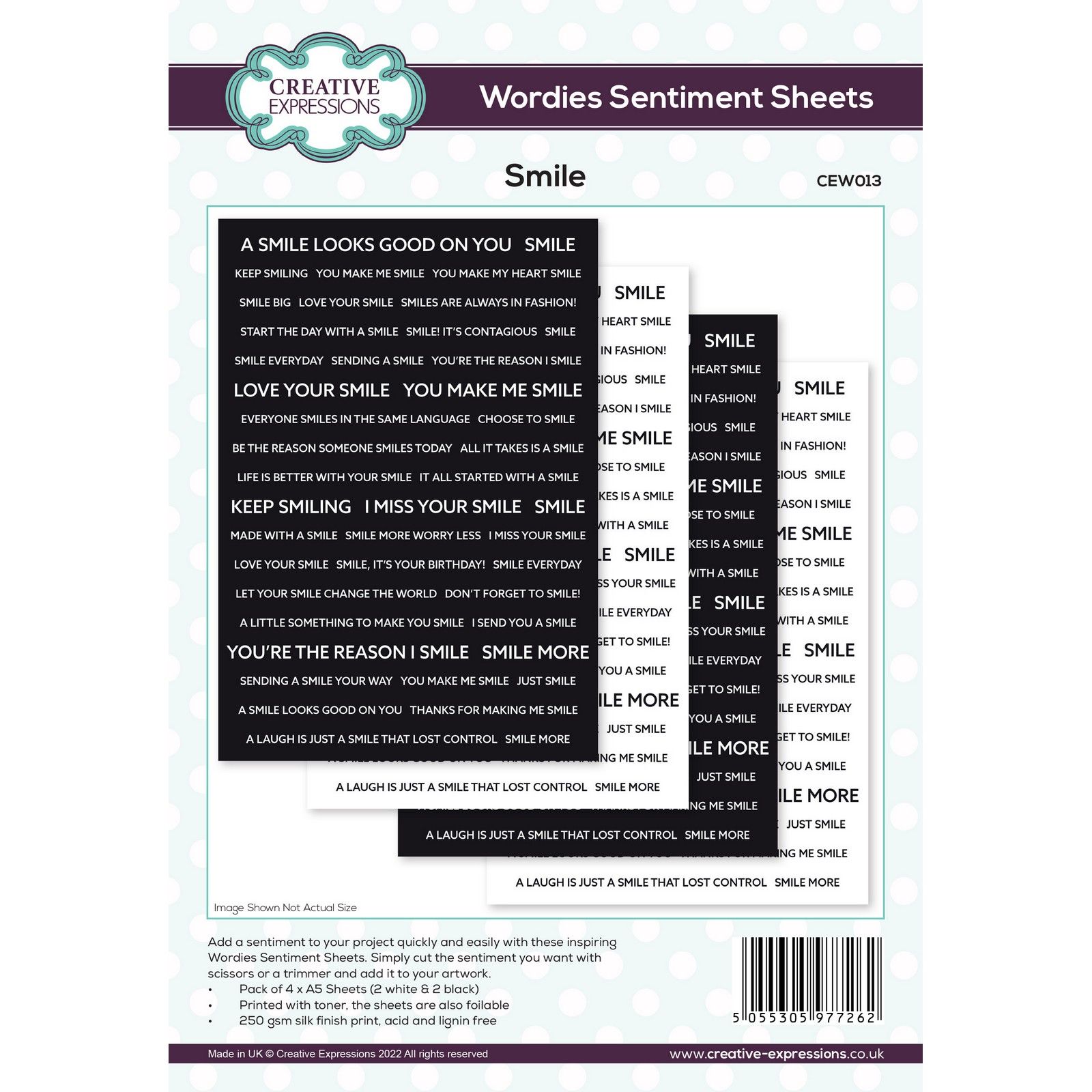 Creative Expressions • Wordies Sentiment Sheets Smile 4pcs