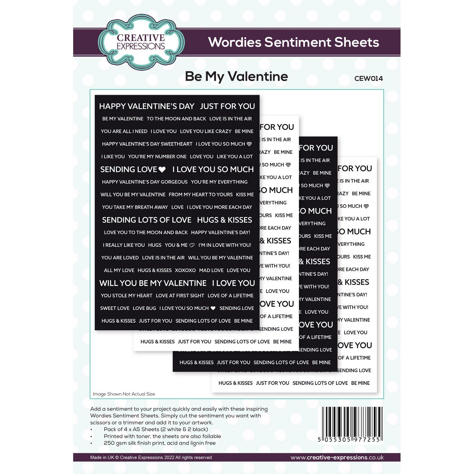 Creative Expressions • Wordies Sentiment Sheets Be My Valentine 4pcs