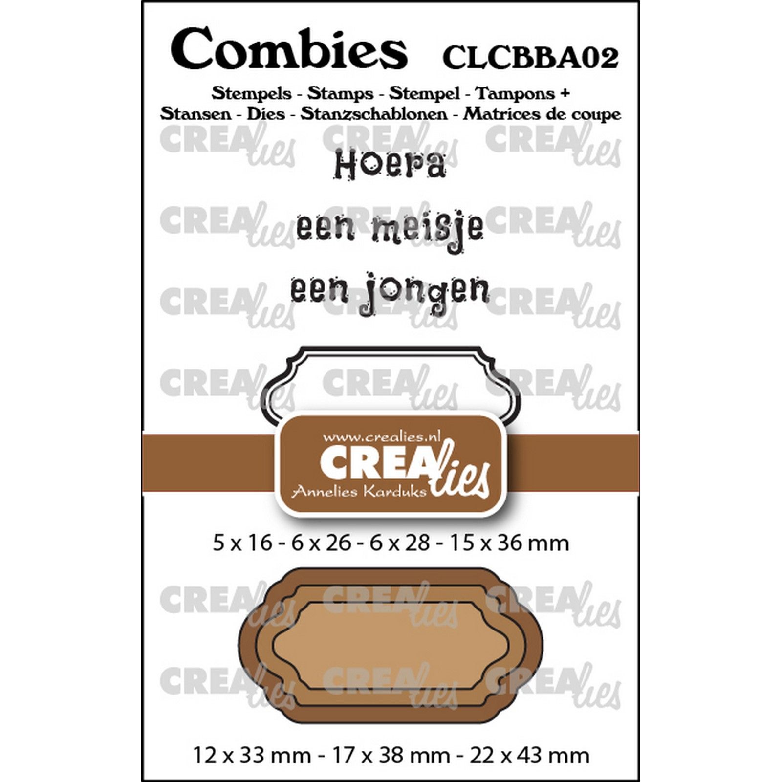 Crealies • Combies Stempelset Baby 02: 2 teksten + 1 tag/label