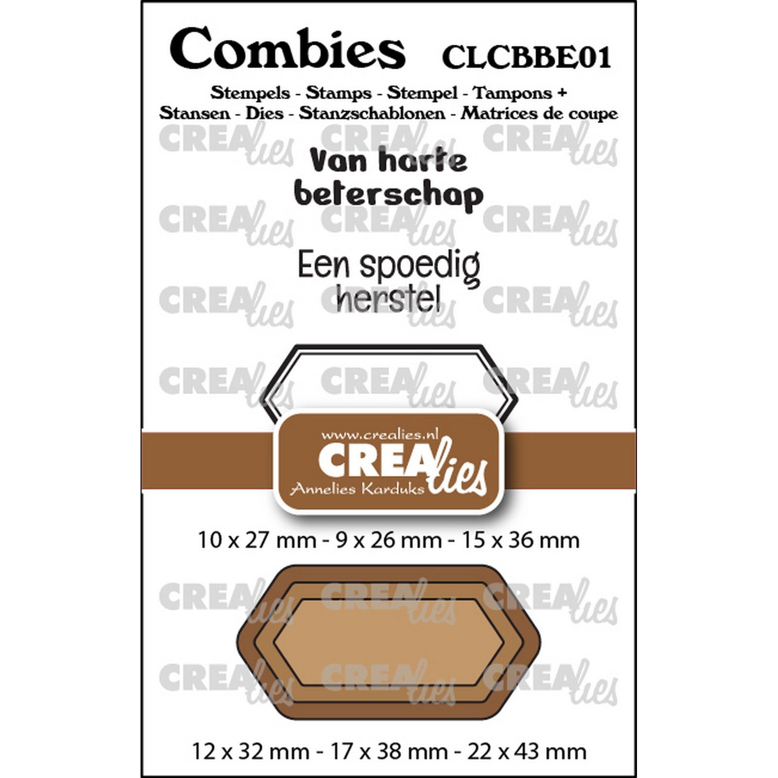 Crealies • Combies Stempelset Beterschap 01: 2 teksten + 1 tag/label