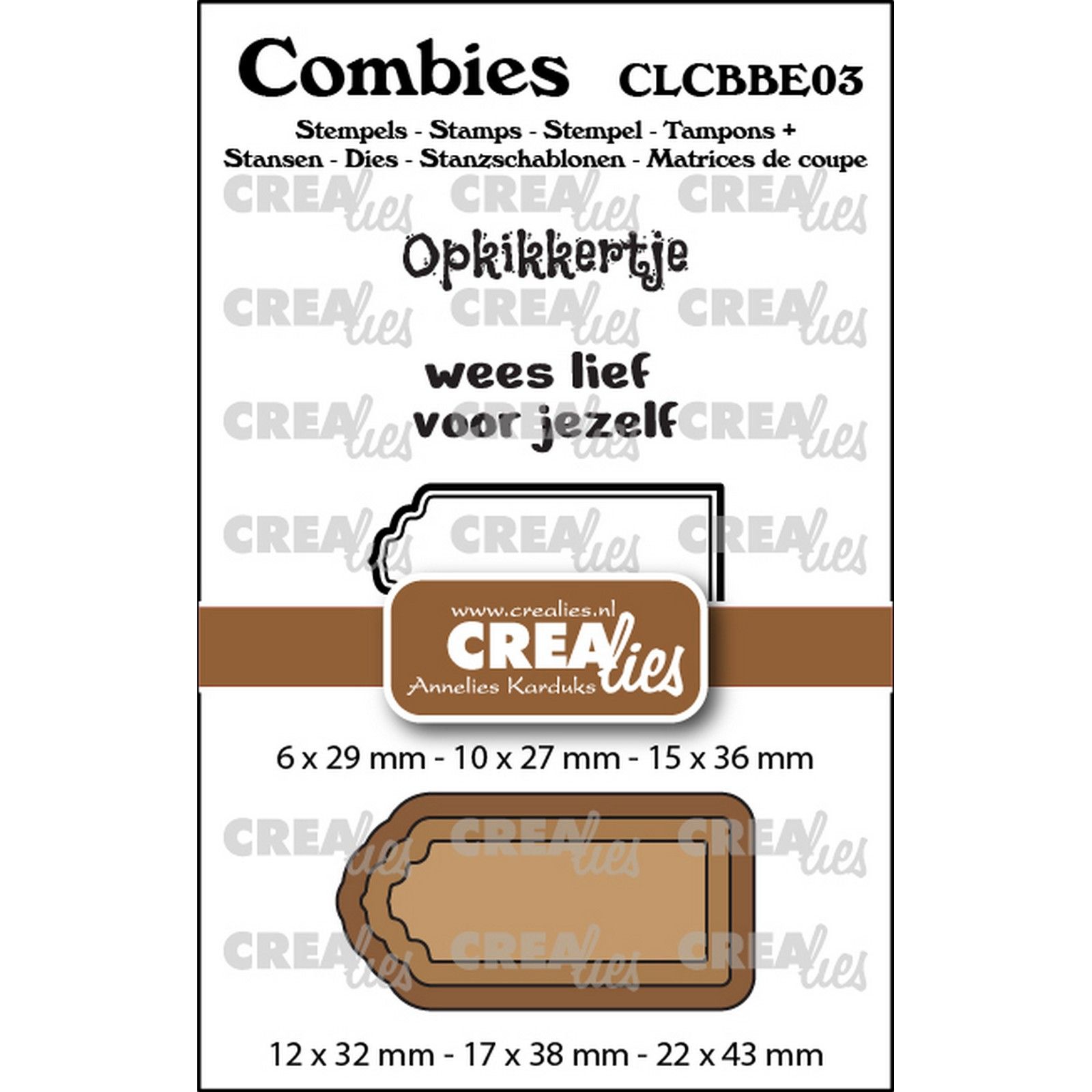 Crealies • Combies Stempelset Beterschap 03: 2 teksten + 1 tag/label