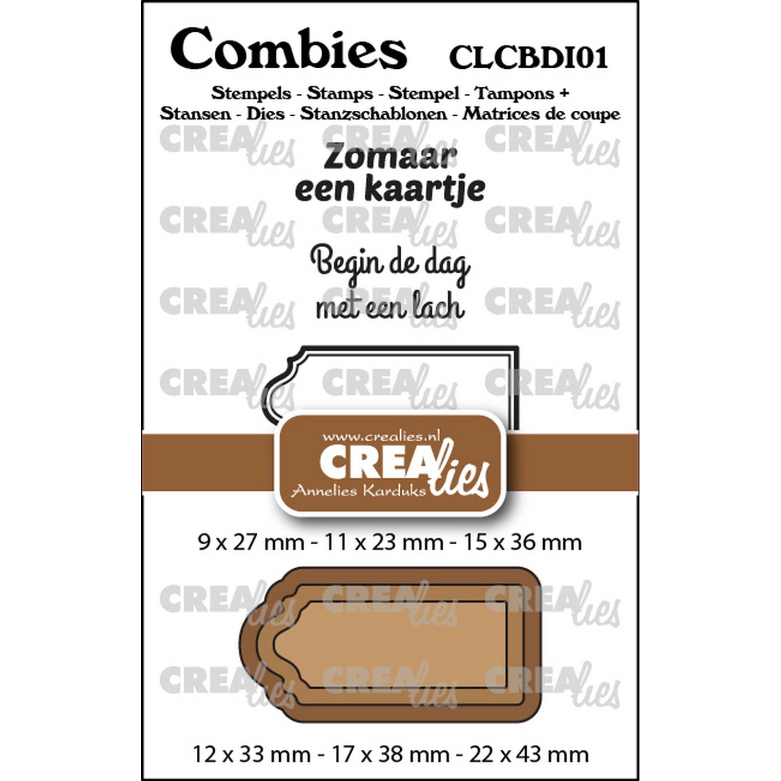 Crealies • Combies Stempelset Divers 01: 2 teksten + 1 tag/label