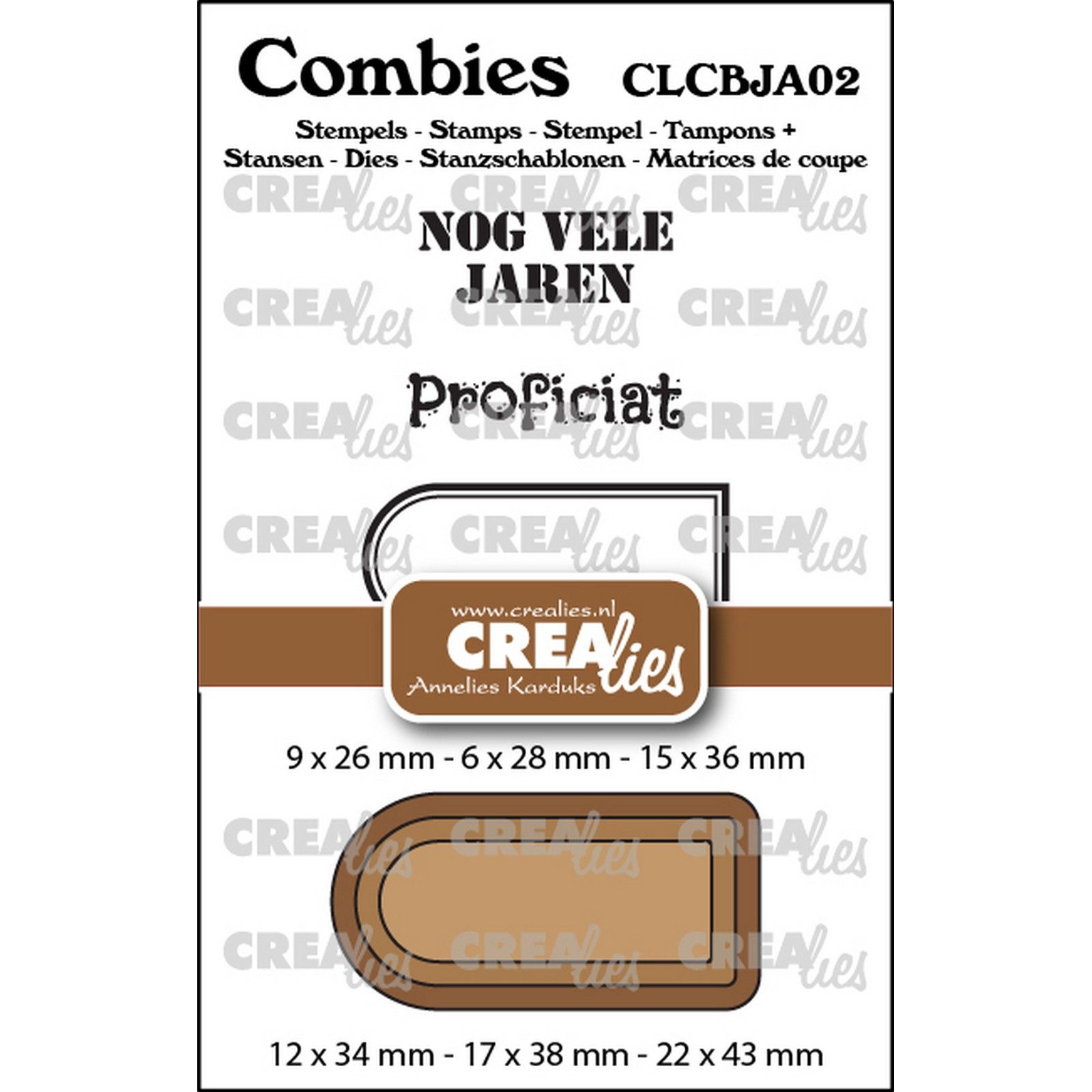 Crealies • Combies Stempelset Jarig 02: 2 teksten + 1 tag/label