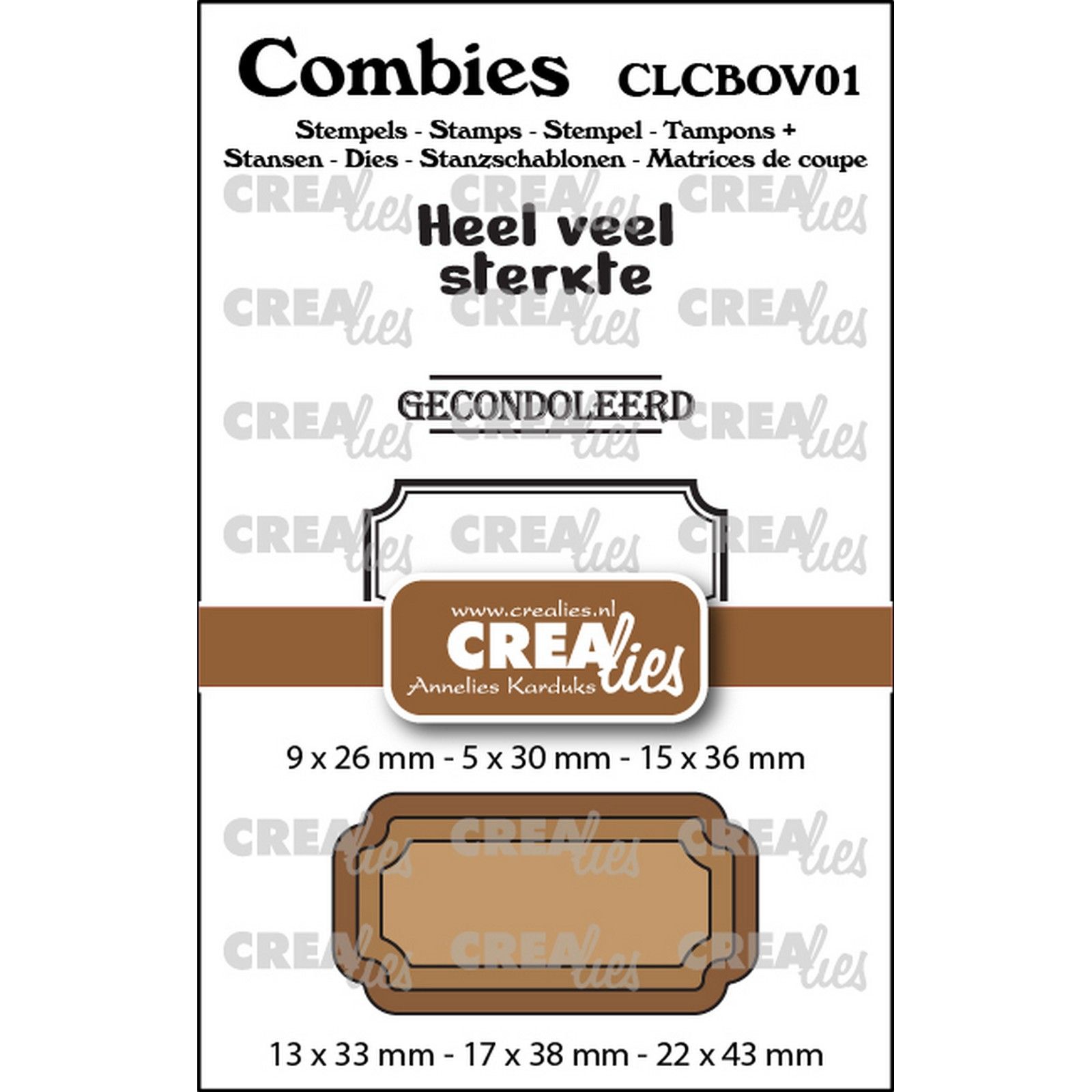 Crealies • Combies Stempelset Overlijden 01: 2 teksten + 1 tag/label