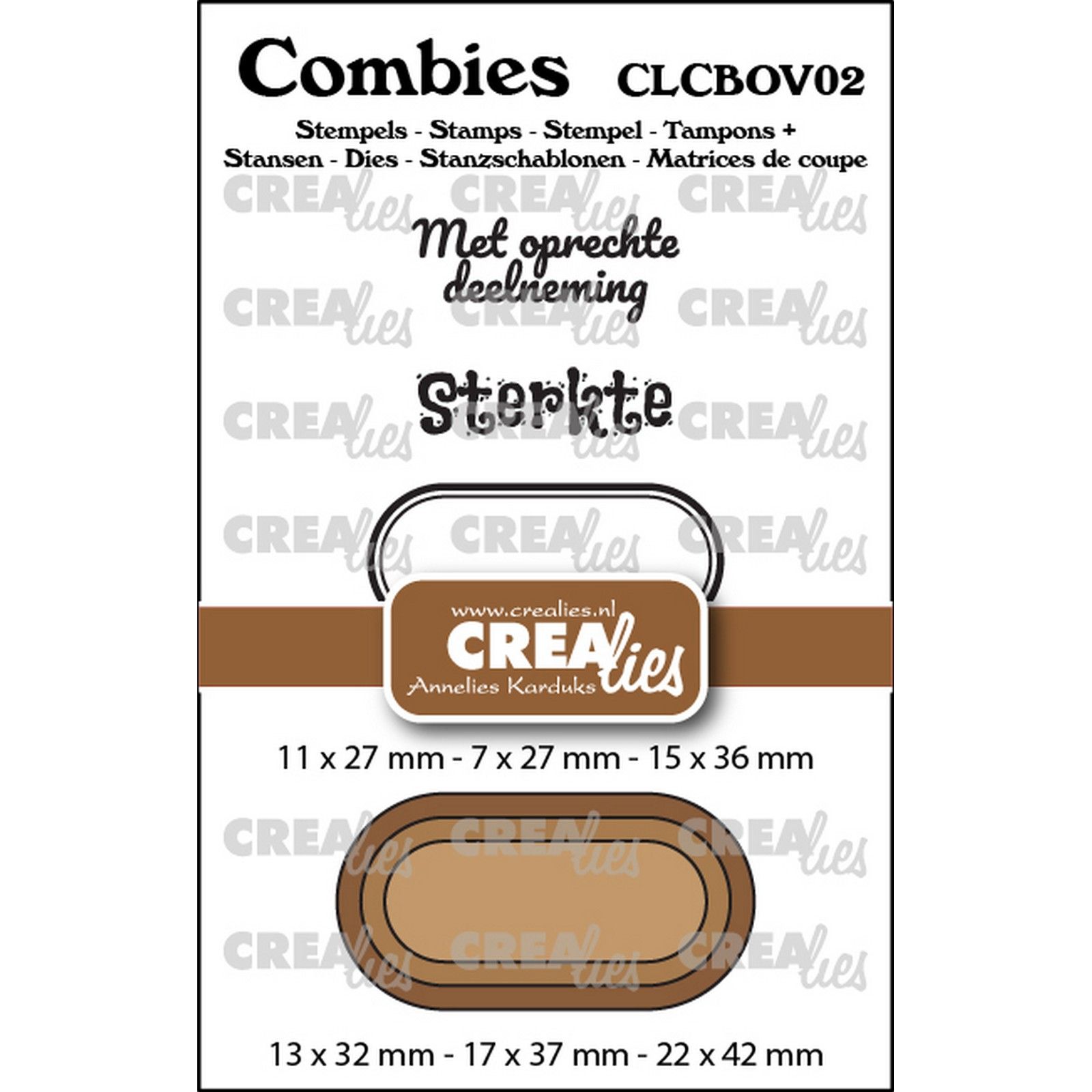 Crealies • Combies Stempelset Overlijden 02: 2 teksten + 1 tag/label