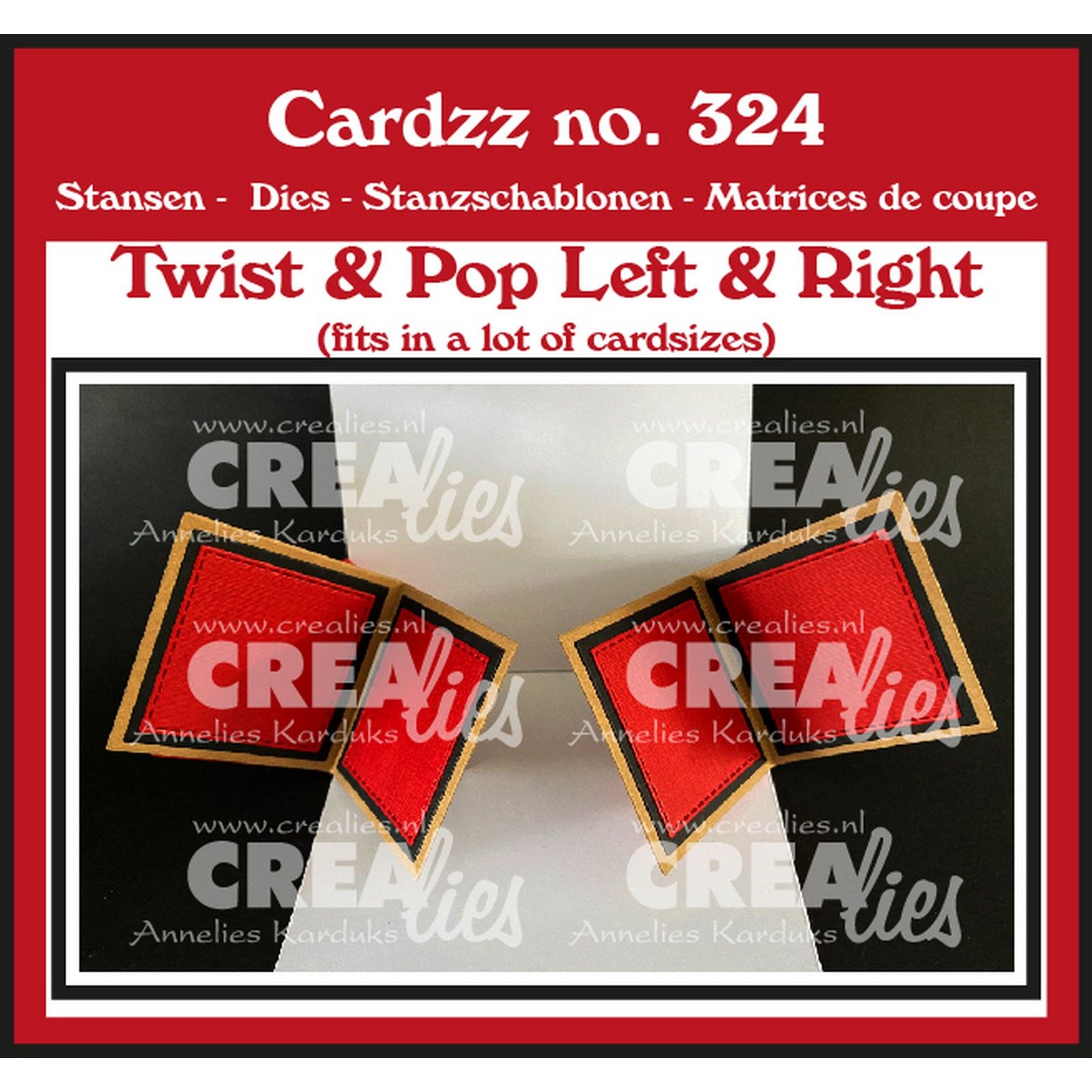 Crealies • Cardzz Twist & Pop Links &  Rechts Voor Kaart Met Vouw Aan De Bovenkant