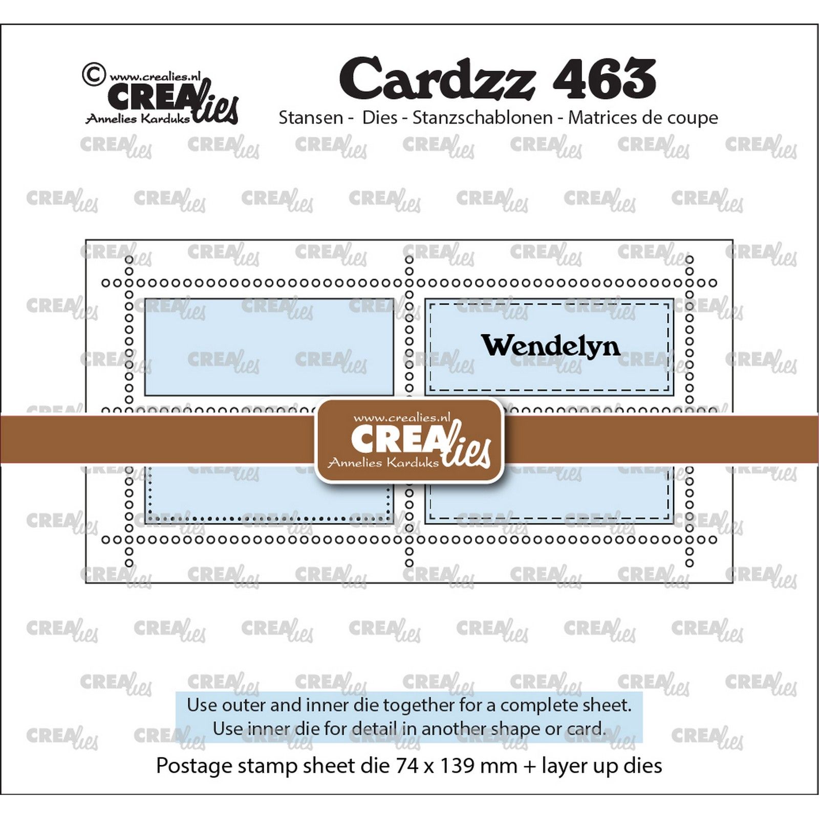 Crealies • Cardzz Stans Mini Slimline Postzegelvel Wendelyn Met 4 Rechthoeken Horizontaal
