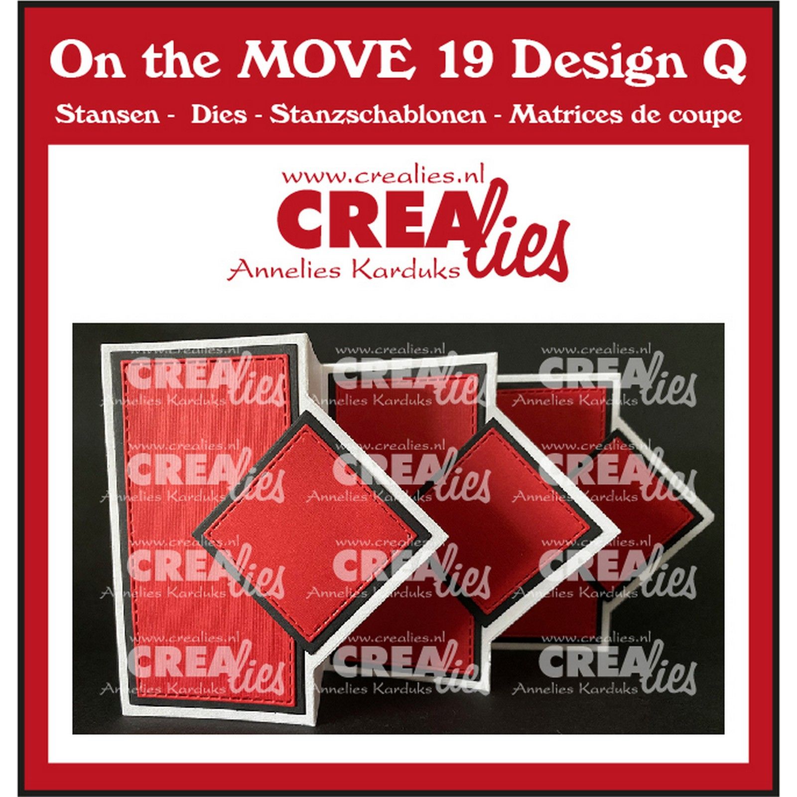 Crealies • On the MOVE Design Q Triple Fun Fold Card Met Diagonale Vierkanten