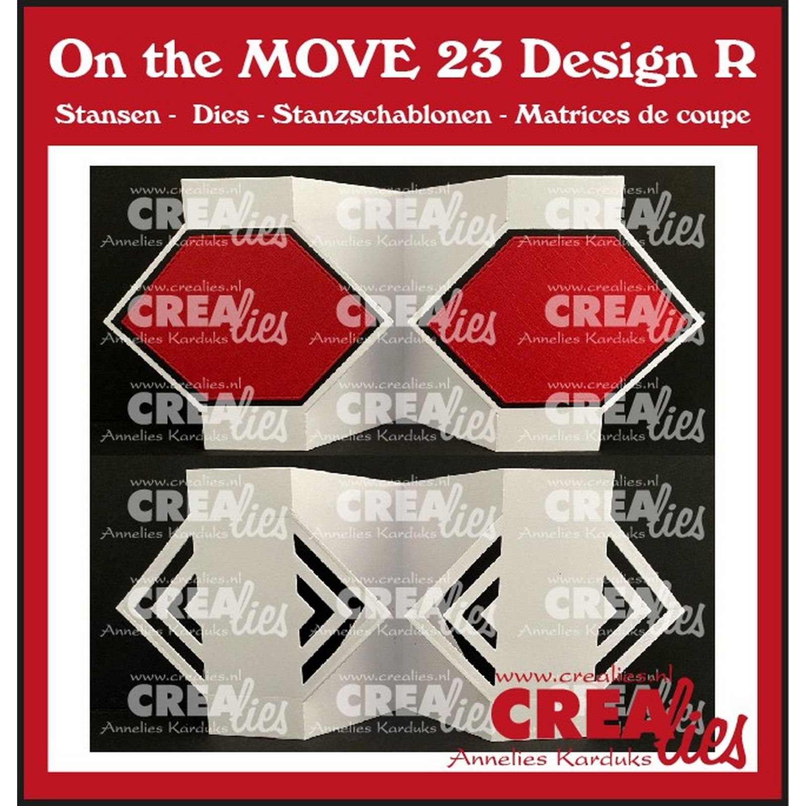 Crealies • On The Move Design R Fun Fold Card Met Halve Diagonale Vierkanten