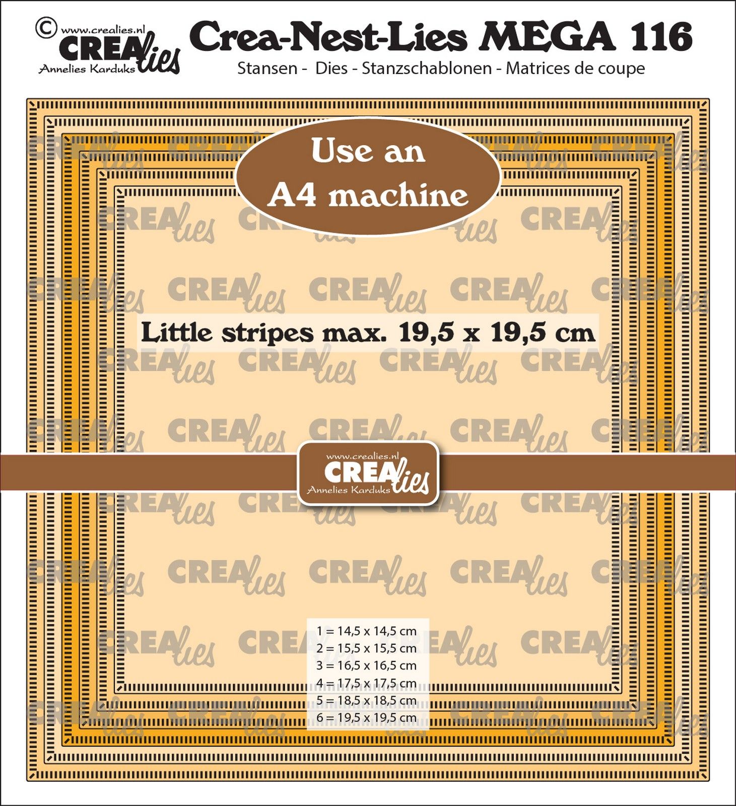 Crealies • Crea-Nest-Lies Mega Vierkanten met Kleine Streepjes 0,5cm