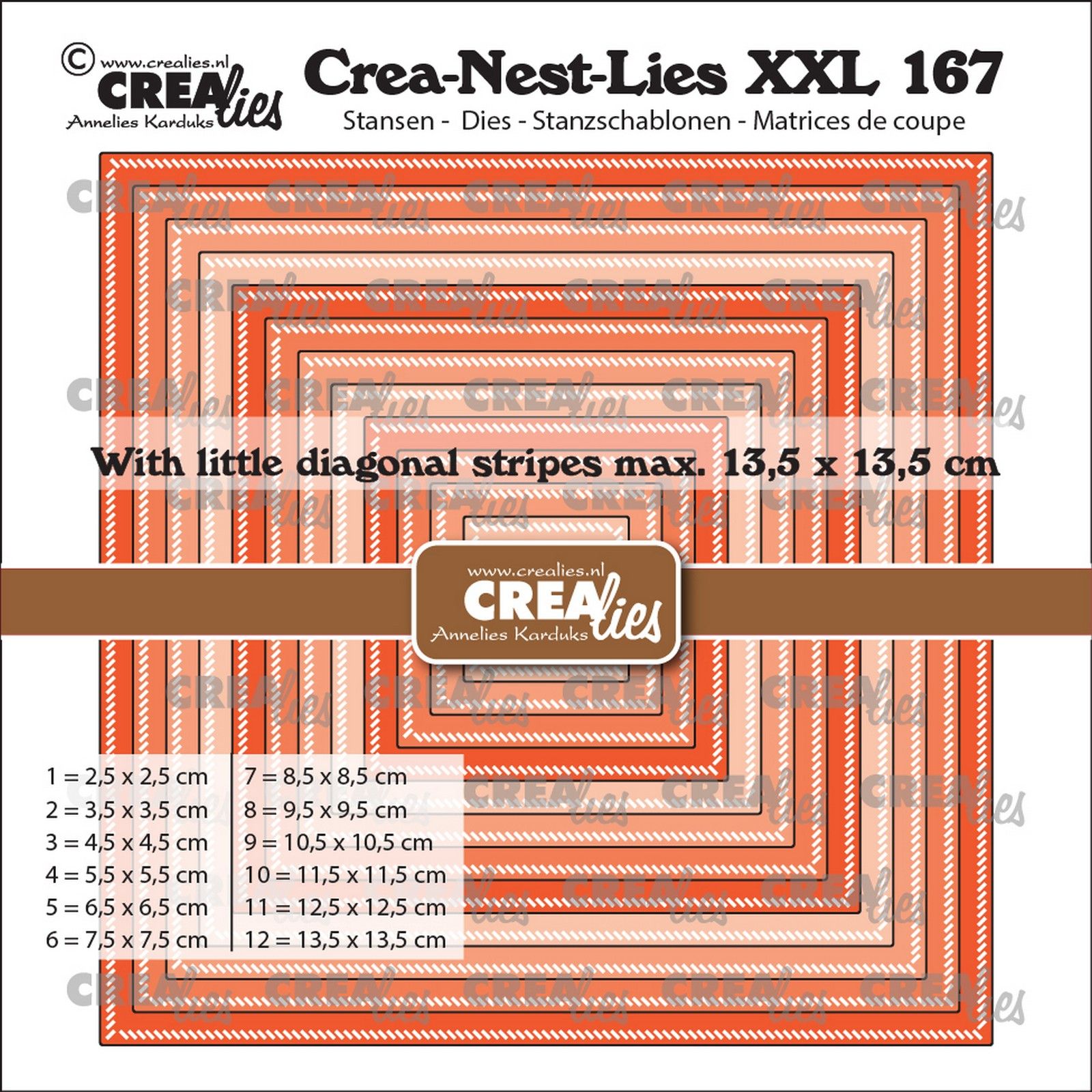 Crealies • Crea-Nest-Lies XXL Cutting Die Squares With Little Diagonal Stripes