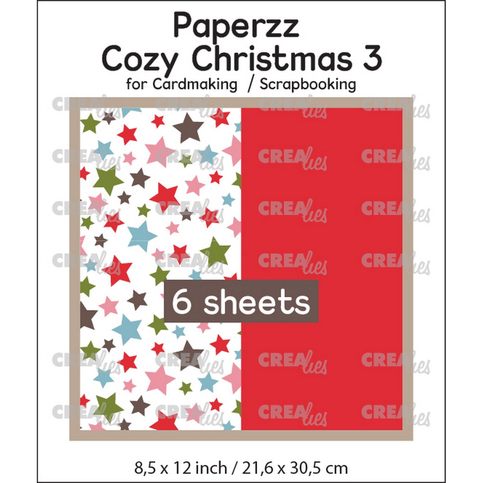 Crealies • Paperzz 6x Cozy Christmas sheet 3: stars + red