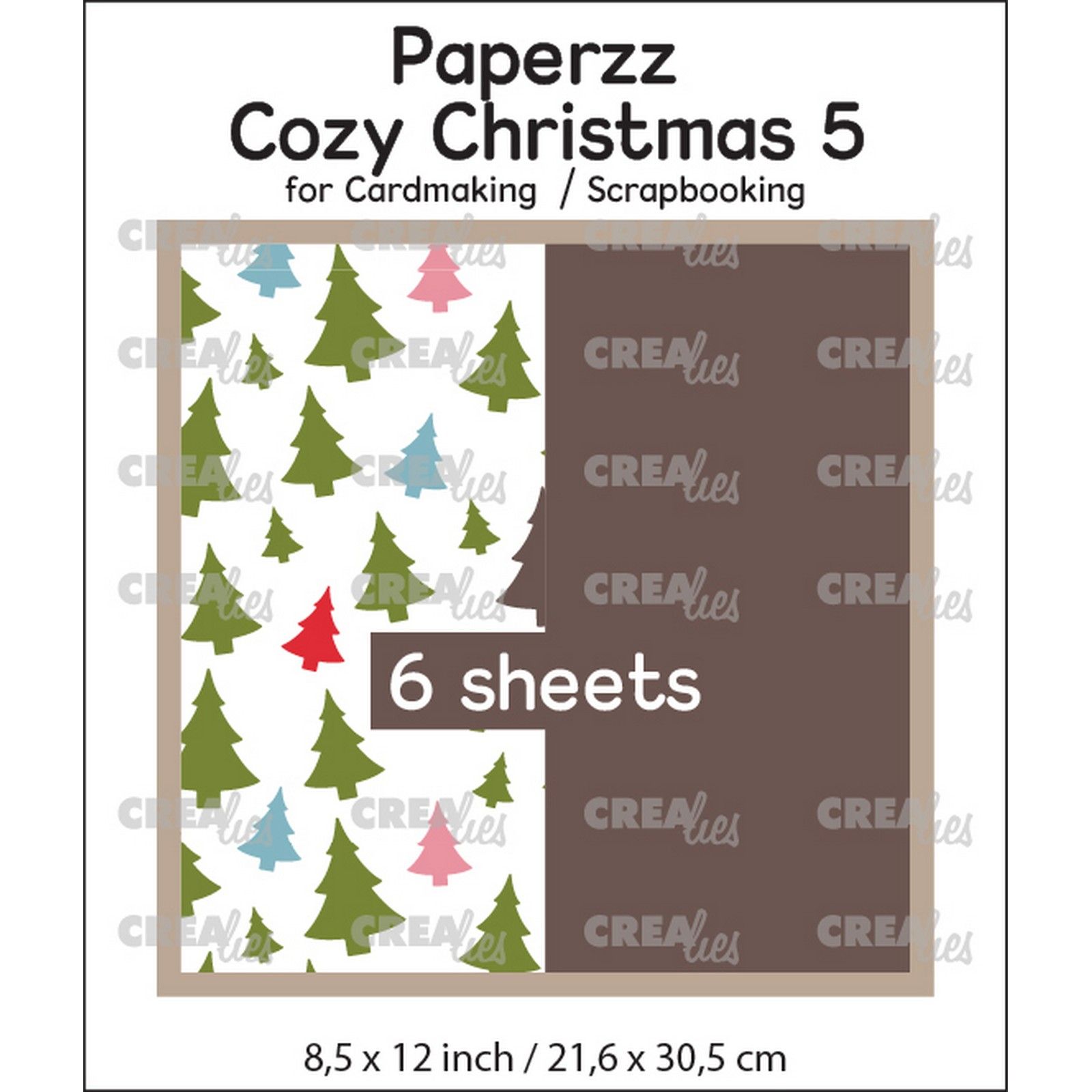 Crealies • Paperzz 6x Cozy Christmas sheet 5: trees + brown