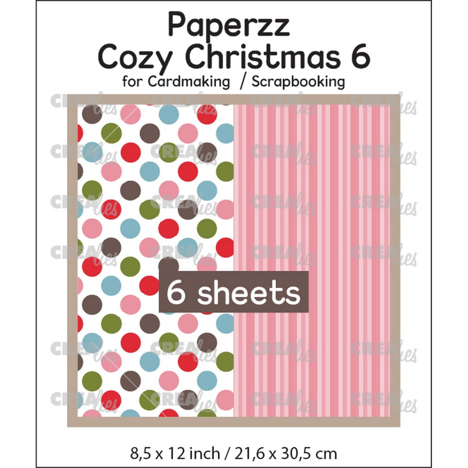 Crealies • Paperzz 6x Cozy Christmas sheet 6: dots + pink stripes