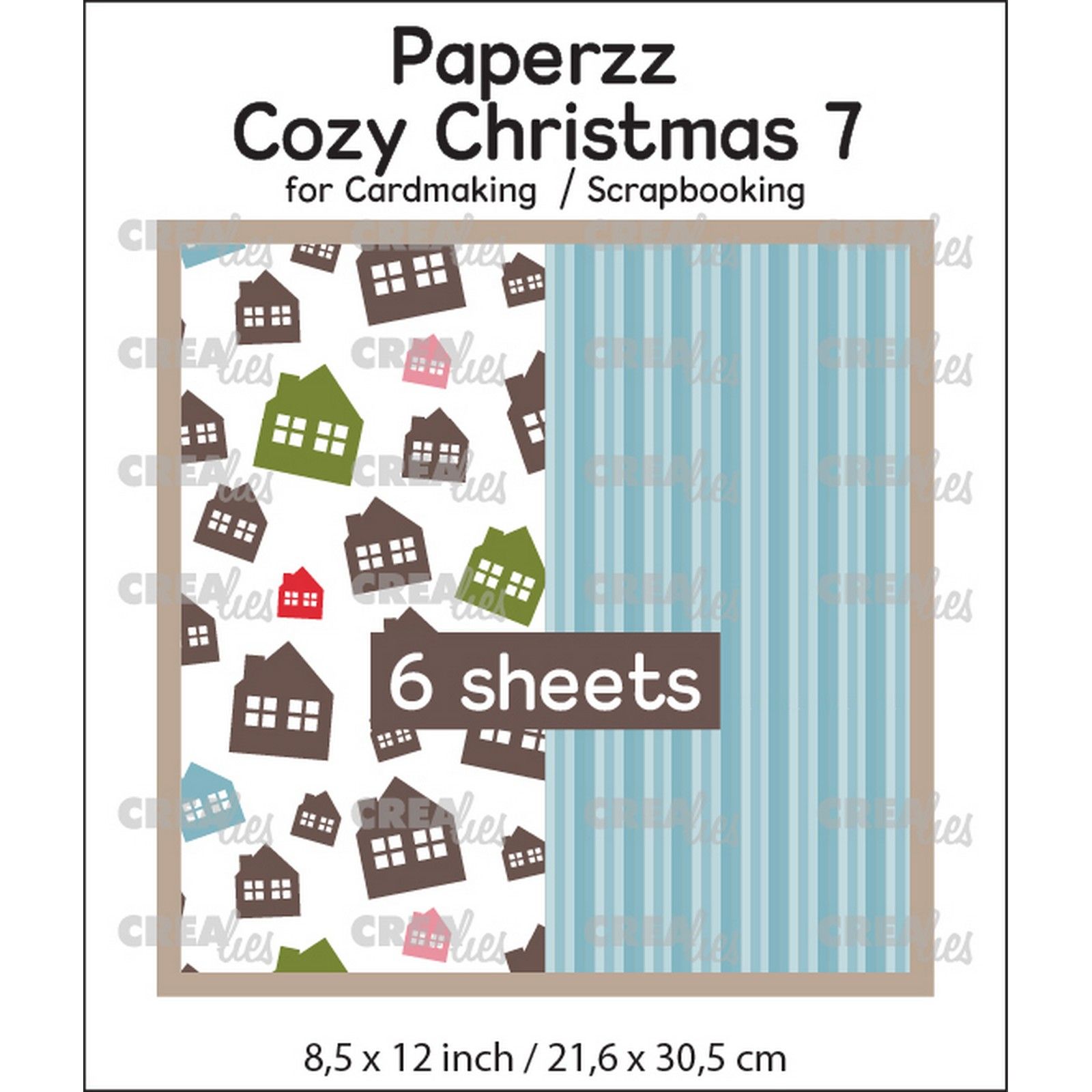 Crealies • Paperzz 6x Cozy Christmas sheet 7: houses + blue stripes