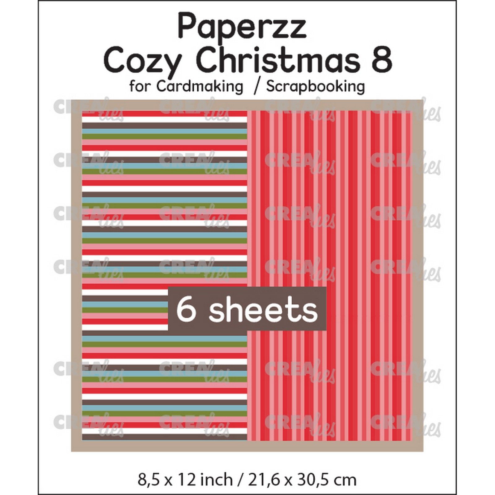 Crealies • Paperzz 6x Cozy Christmas sheet 8: lines + red stripes