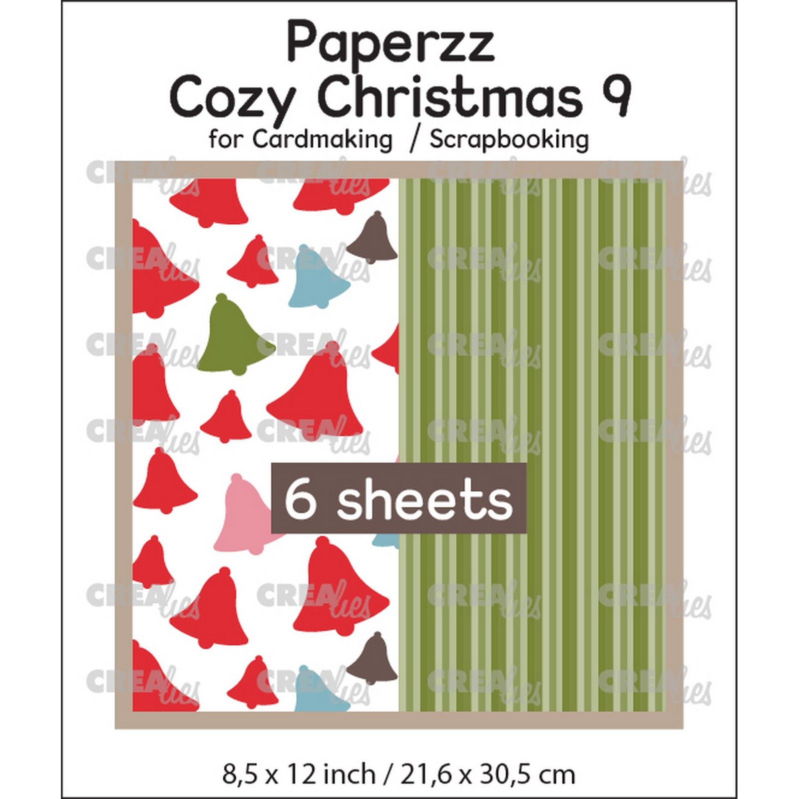 Crealies • Paperzz 6x Cozy Christmas sheet 9: bells + green stripes